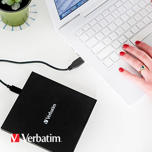 43886 - Graveur CD/DVD externe Slimline Verbatim - USB 3.2 Gen1 avec connecteur USB-C inclus. Câble USB C vers USB A en métal.
