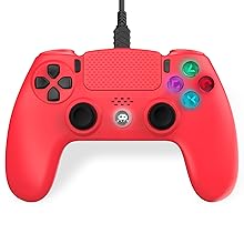 Freaks and Geeks-Manette Filaire Rouge pour PS4 avec Câble 3M avec prise Jack