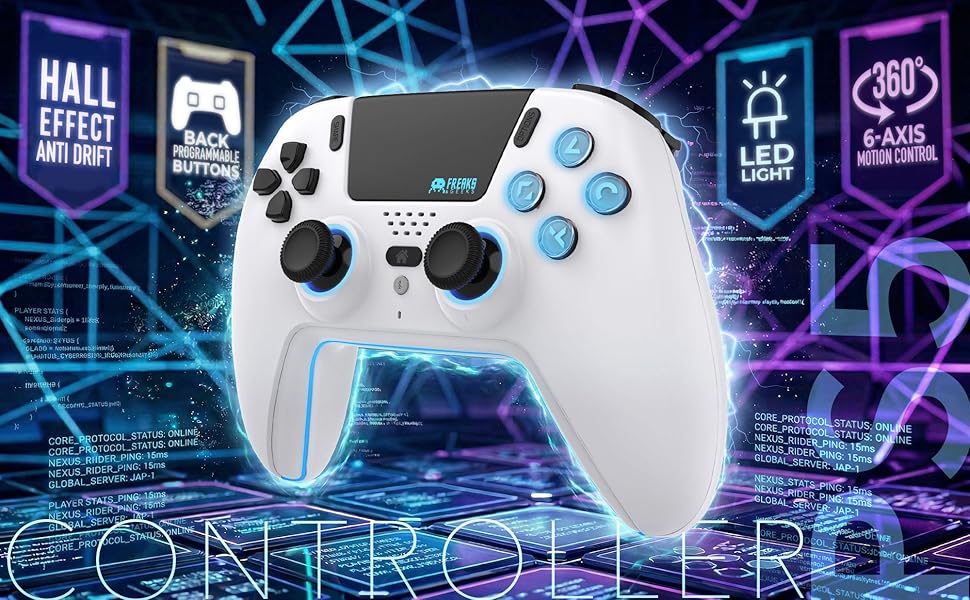 Freaks and Geeks-Manette Bluetooth pour PS5 LED - Blanche