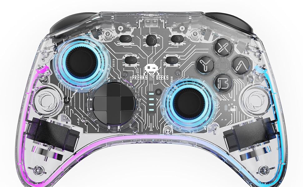 Freaks and Geeks-Manette sans fil polychroma transparente à LED pour Switch,Switch 2 et PC