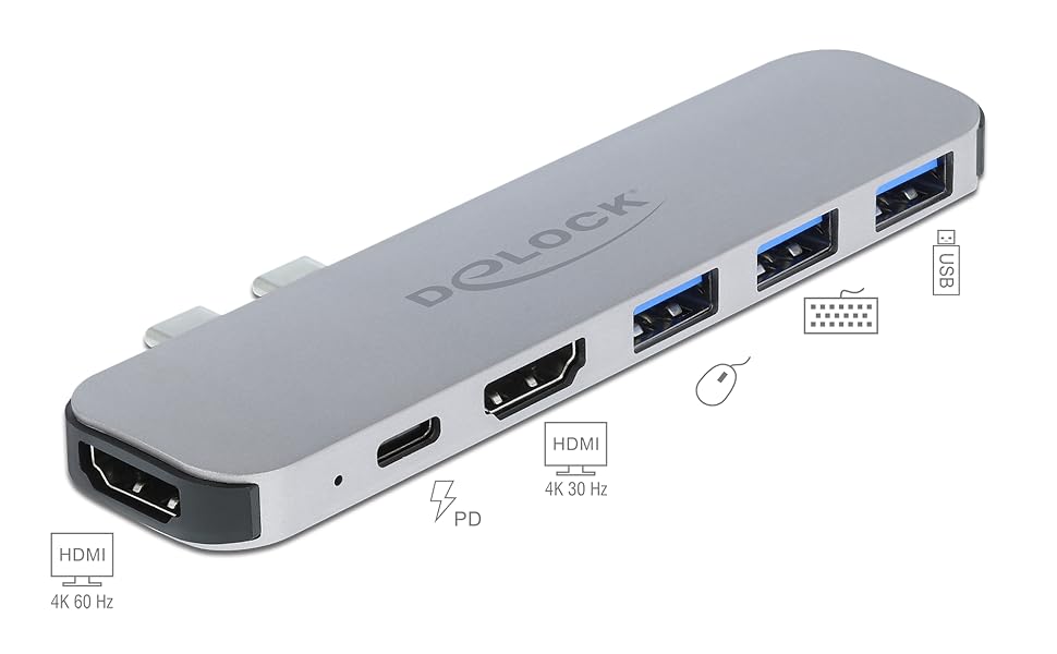 Delock Station d'accueil pour MacBook Dual HDMI 4K PD Hub