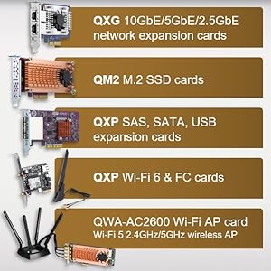 2 emplacements d'extension PCIe Gen3 x4 pour diverses cartes PCIe QNAP pour plus d'applications à valeur ajoutée.