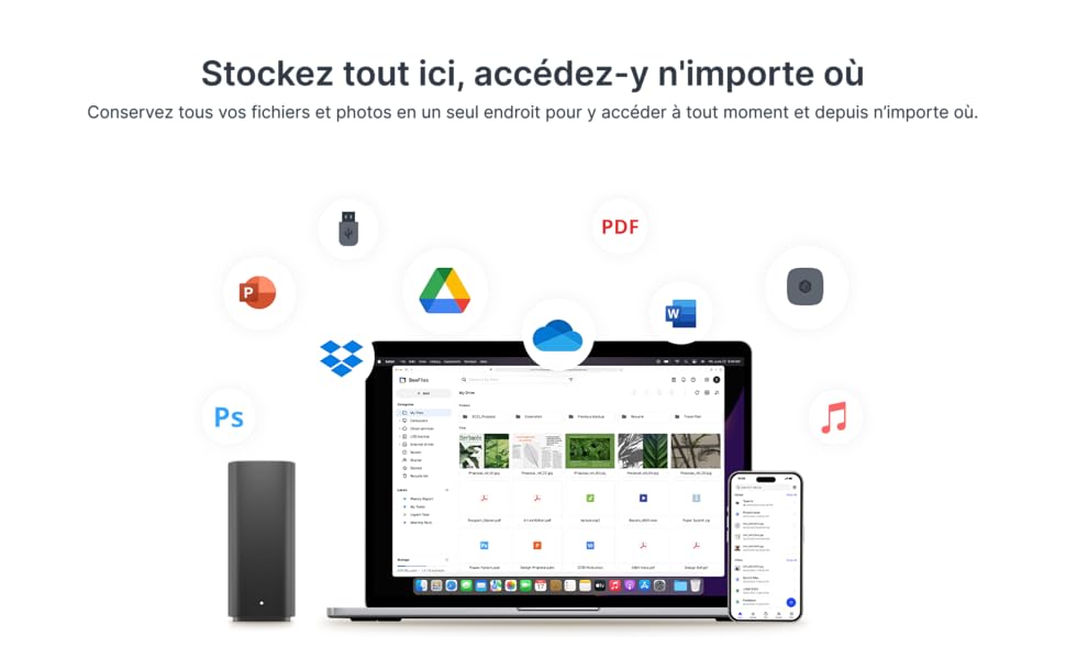 Conservez tous vos fichiers et photos en un seul endroit pour y accéder à tout moment et en tout lieu.