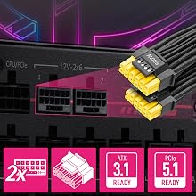 Compatible avec deux GPU PCIe 5.1 (Deux connecteurs natifs à 16 broches)