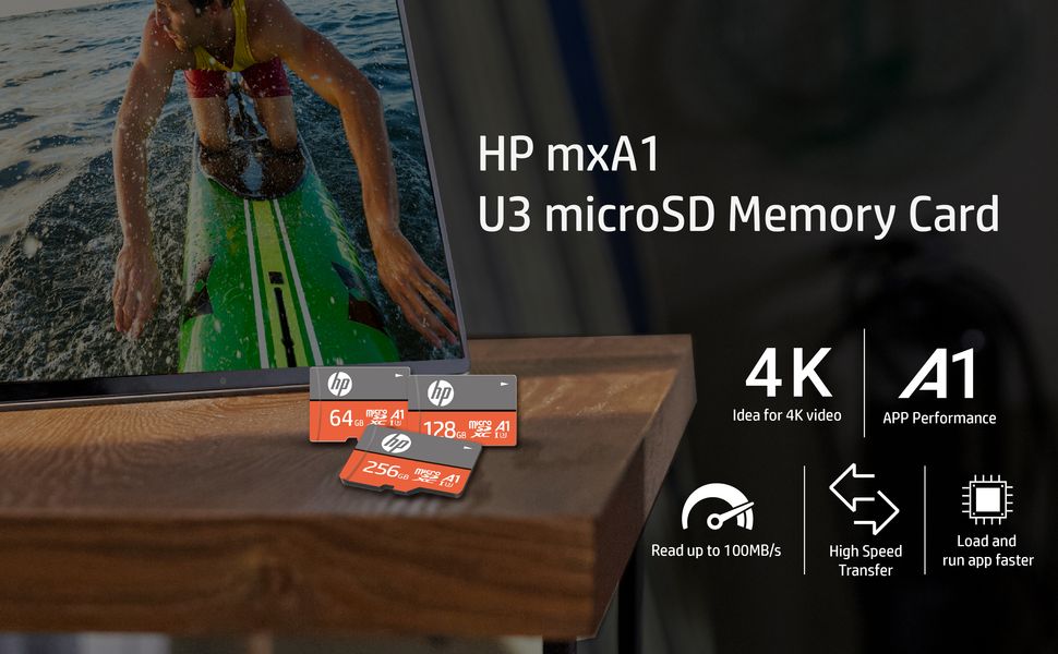Carte mémoire HP MicroSDXC Haute Vitesse UHS-I, U3, A1 avec adaptateur SD