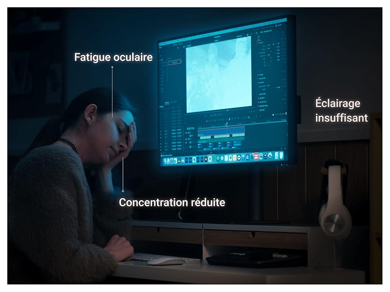 Parfait pour les professionnels travaillant sur écran en faible luminosité.