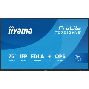 ProLite TE7512MIS-B4AG Écran tactile LCD interactif 75" (189,3 cm) avec résolution 4K, logiciel de tableau blanc intégré et profils utilisateur