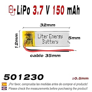 Batterie rechargeable 501230 LiPo 3,7 V 150 mAh 0,555 Wh 1S 5C