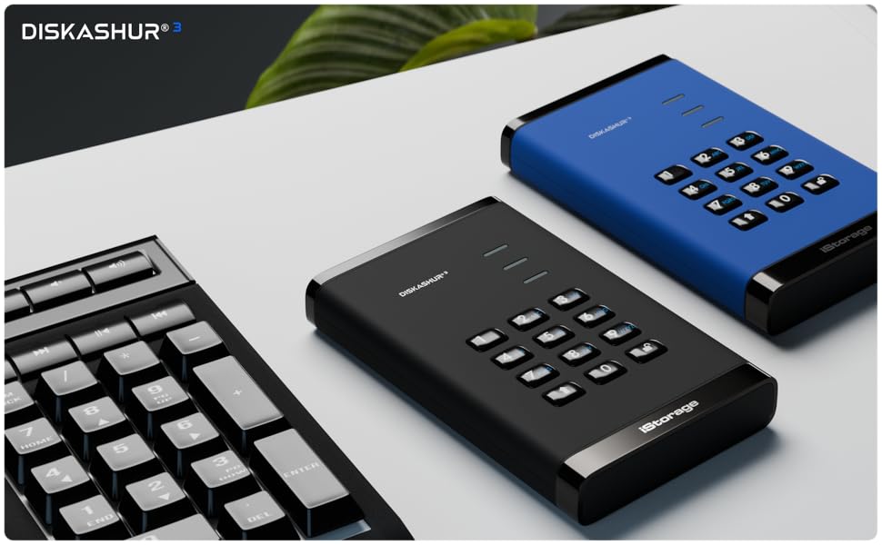 iStorage diskAshur3 | Disque dur portable sécurisé | Protection par mot de passe | Résistant à la poussière et à l'eau | Chiffrement matériel