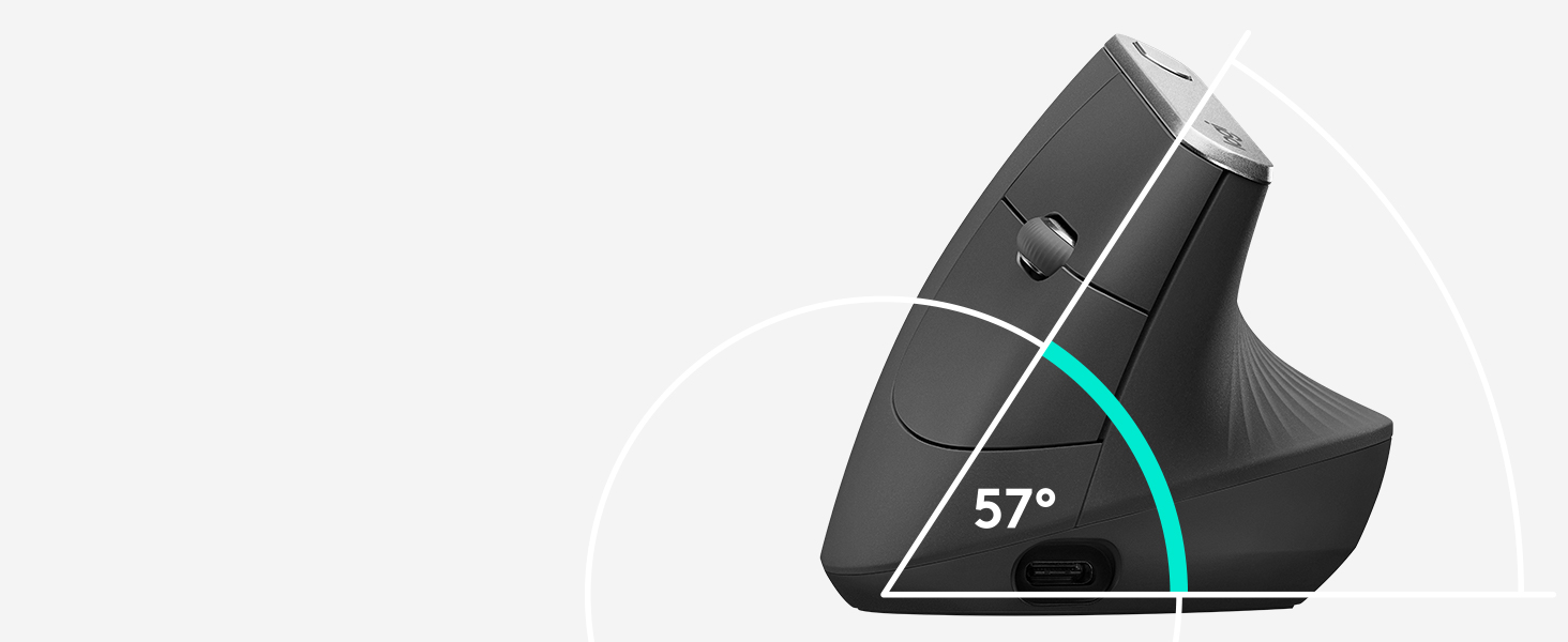 ANGLE A 57° POUR UNE POSITION NATURELLE DE LA MAIN