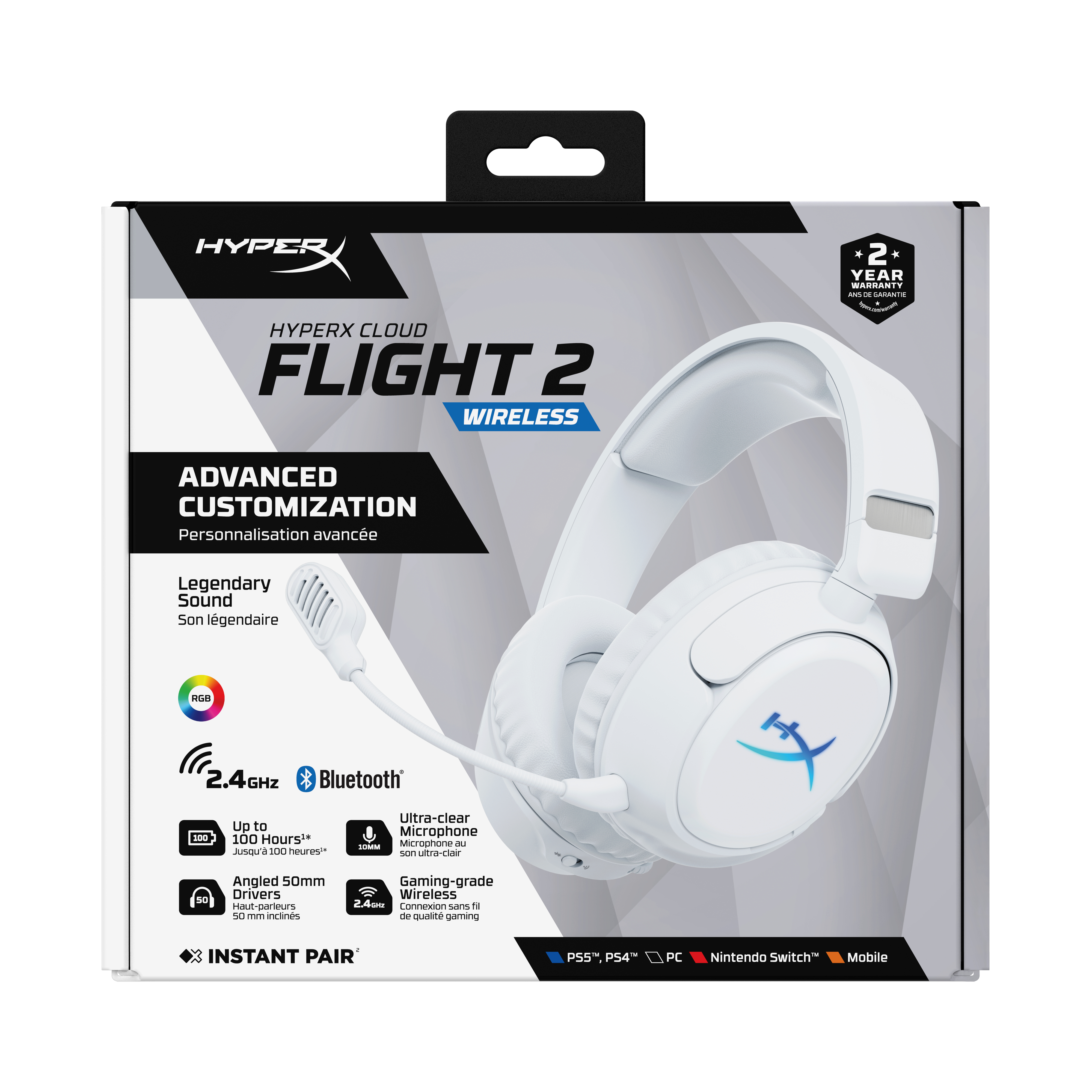 HyperX Cloud Flight 2 - Casque gaming sans fil (blanc)