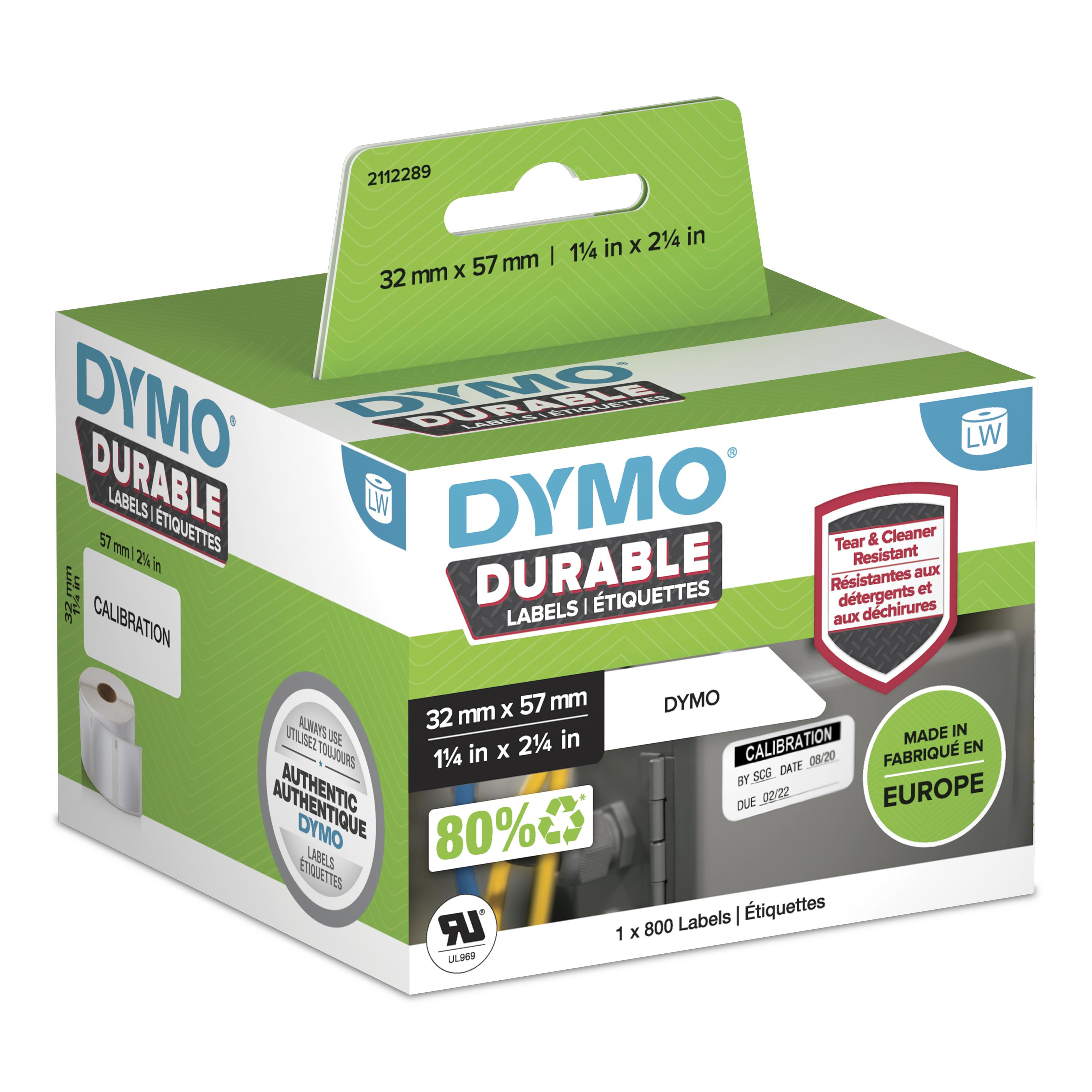 DYMO LW Étiquettes industrielles résistantes | authentique | plastique blanc | 32 mm x 57 mm | 1 rouleaux de 800) | pour étiqueteuses LabelWriter 450/550 et 4XL/5XL