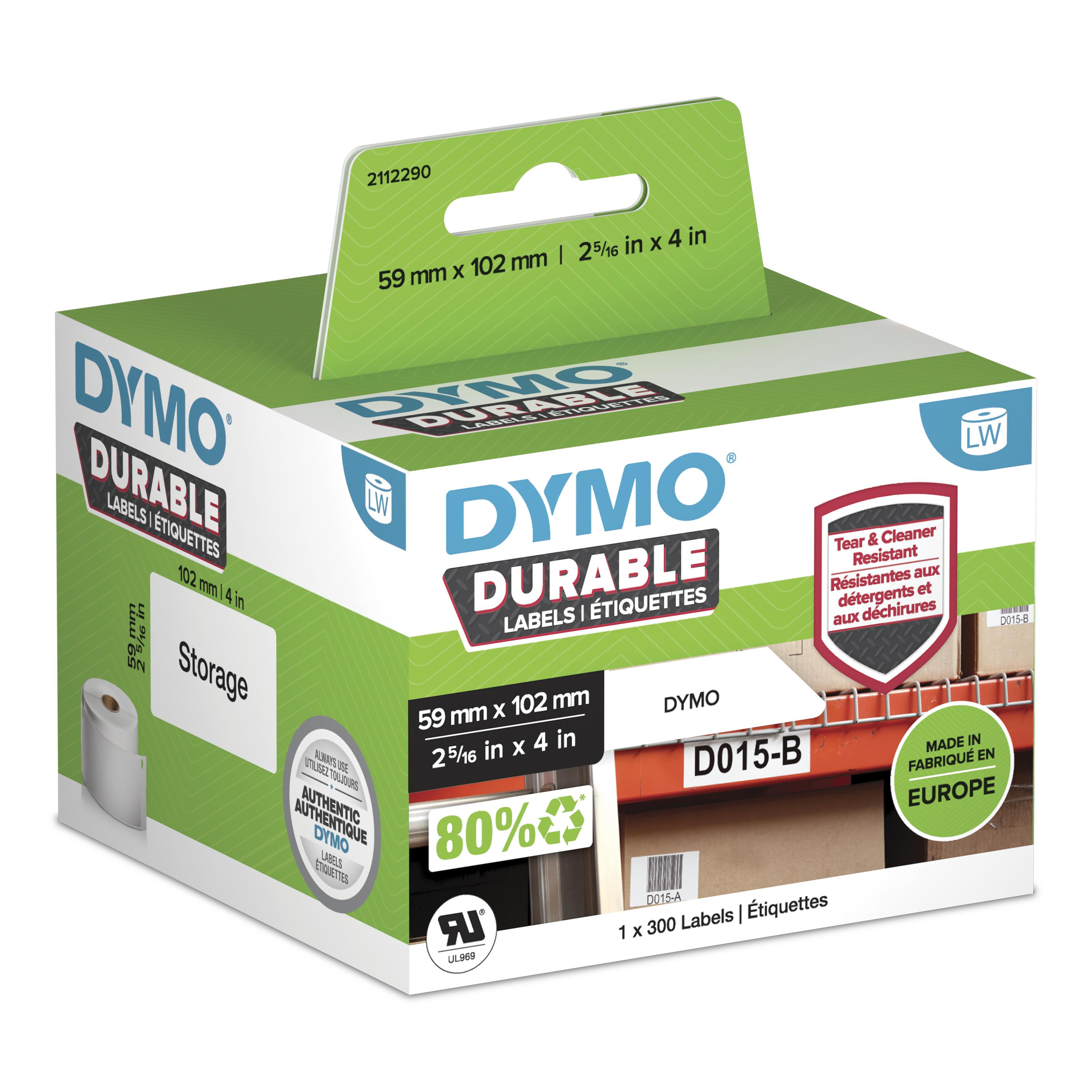 DYMO LW Étiquettes industrielles résistantes | authentique | plastique blanc | 59 x 102 mm | 1 rouleaux de 200) | pour étiqueteuses LabelWriter 450/550 et 4XL/5XL