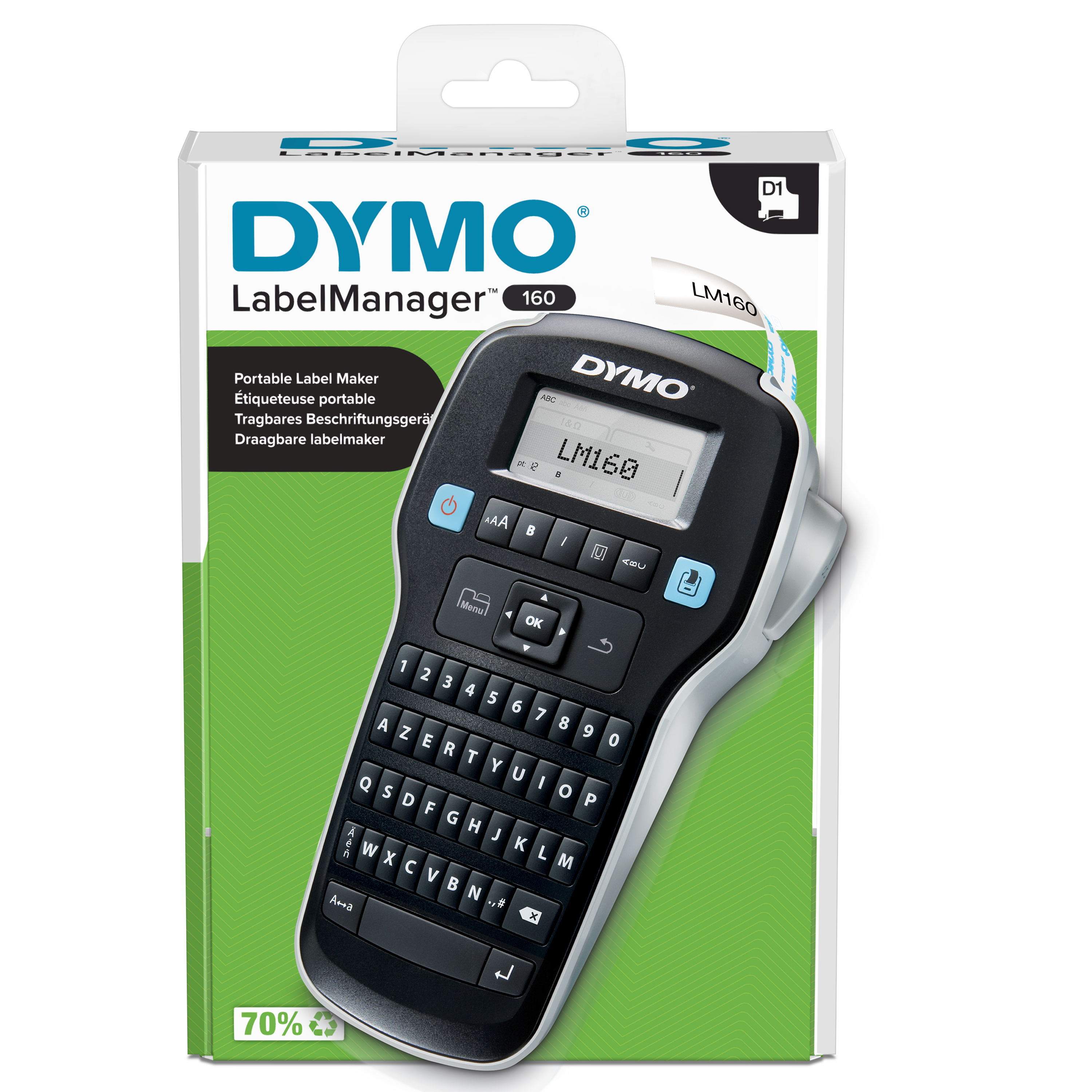 DYMO Étiqueteuse LabelManager 160 | Clavier AZERTY | Imprimante Portable d'Étiquettes Autocollantes