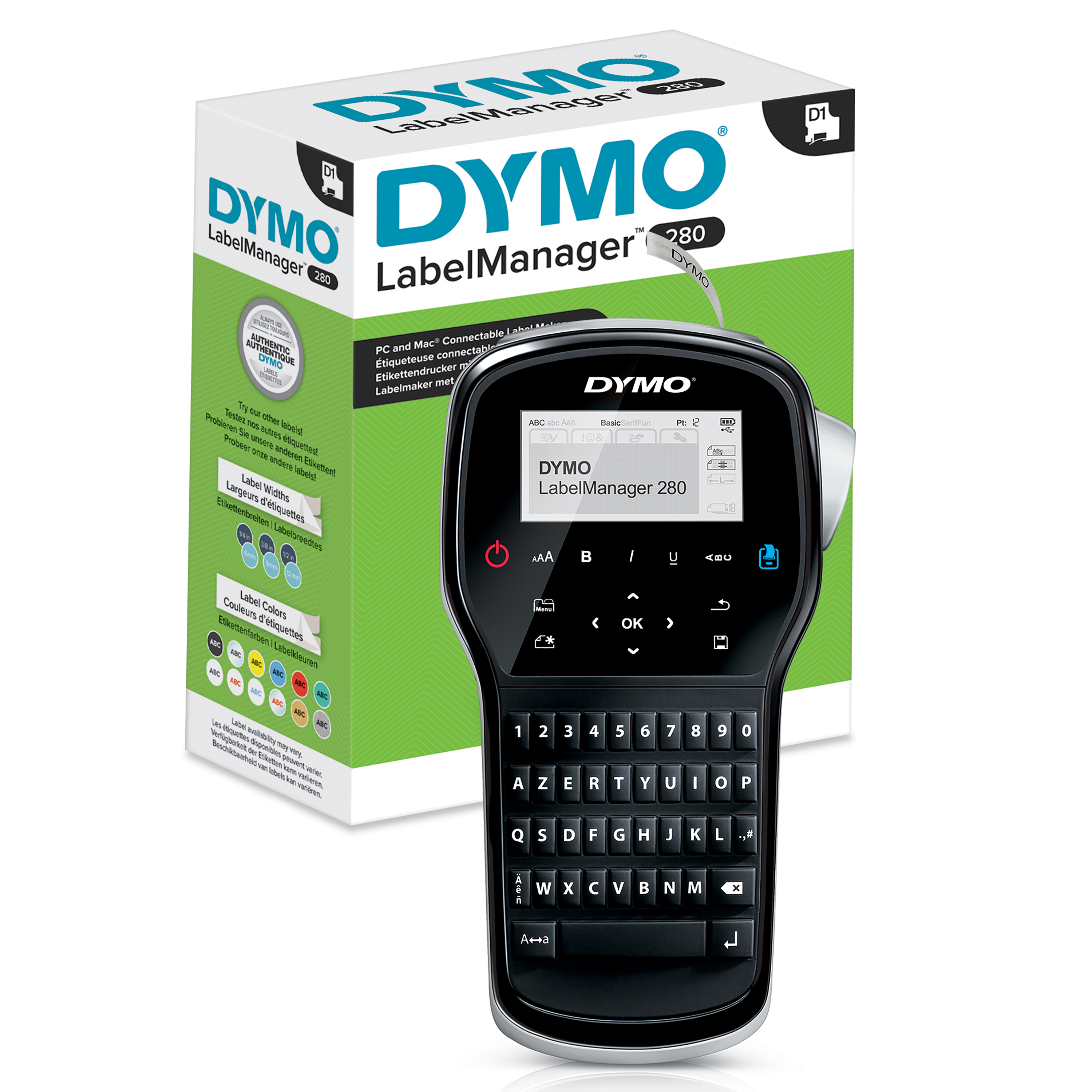DYMO Étiqueteuse Rechargeable LabelManager 280 | Clavier AZERTY | Imprimante Portable d'Étiquettes Autocollantes | Connectivité PC ou Mac