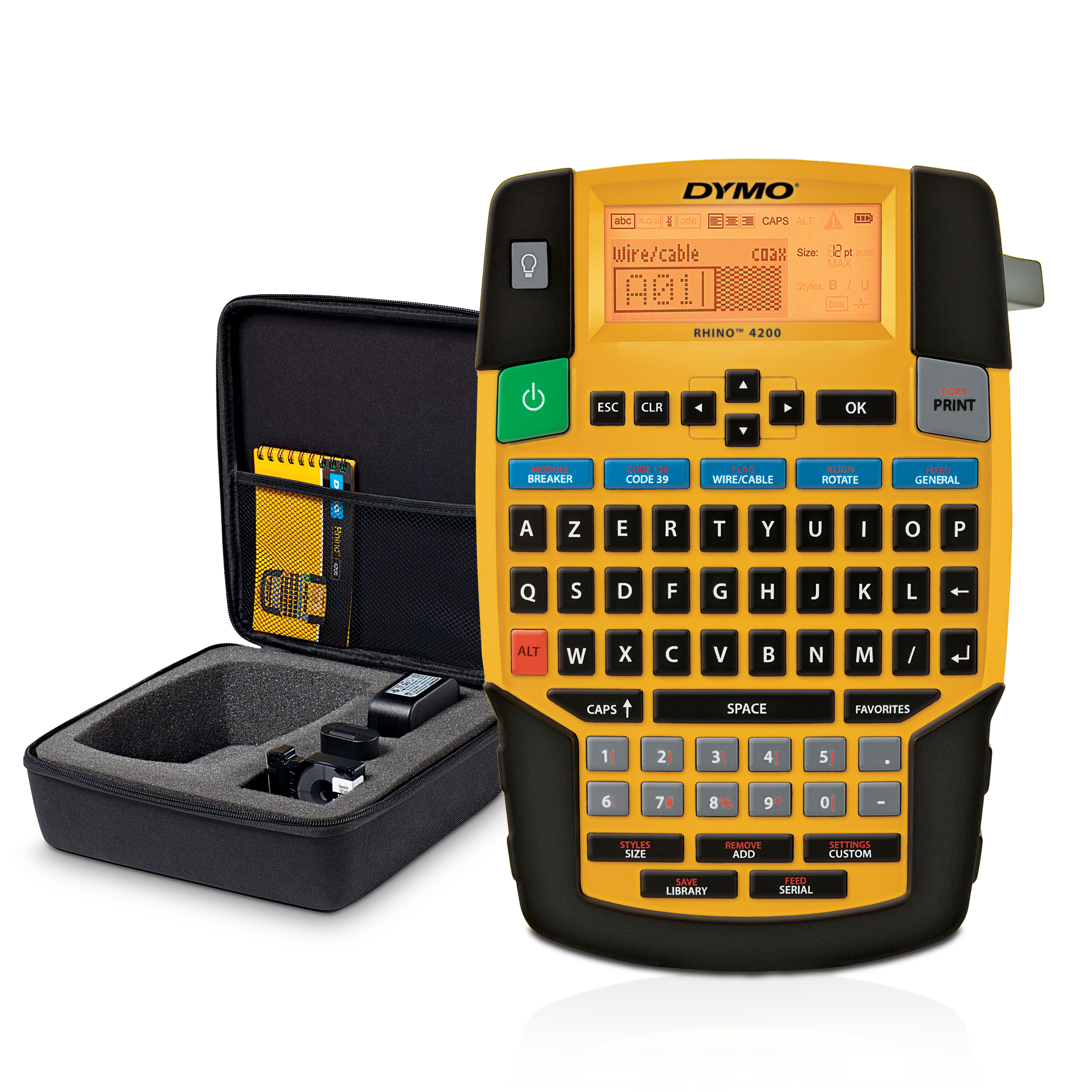 DYMO Rhino 4200 Étiqueteuse avec Mallette de transport | Étiqueteuse por étiquetage industriel portable avec clavier AZERTY et touches de raccourci