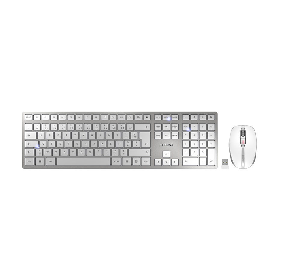 DW 9000 SLIM Ensemble Clavier & Souris sans fil (RF/Bluetooth), blanc/argent, USB, AZERTY - FR
