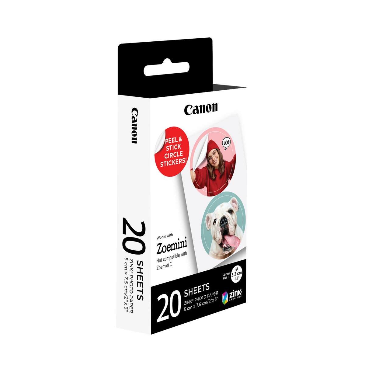 Pack d'autocollants ronds prédécoupés 33 mm ZINK™, 20 feuilles
