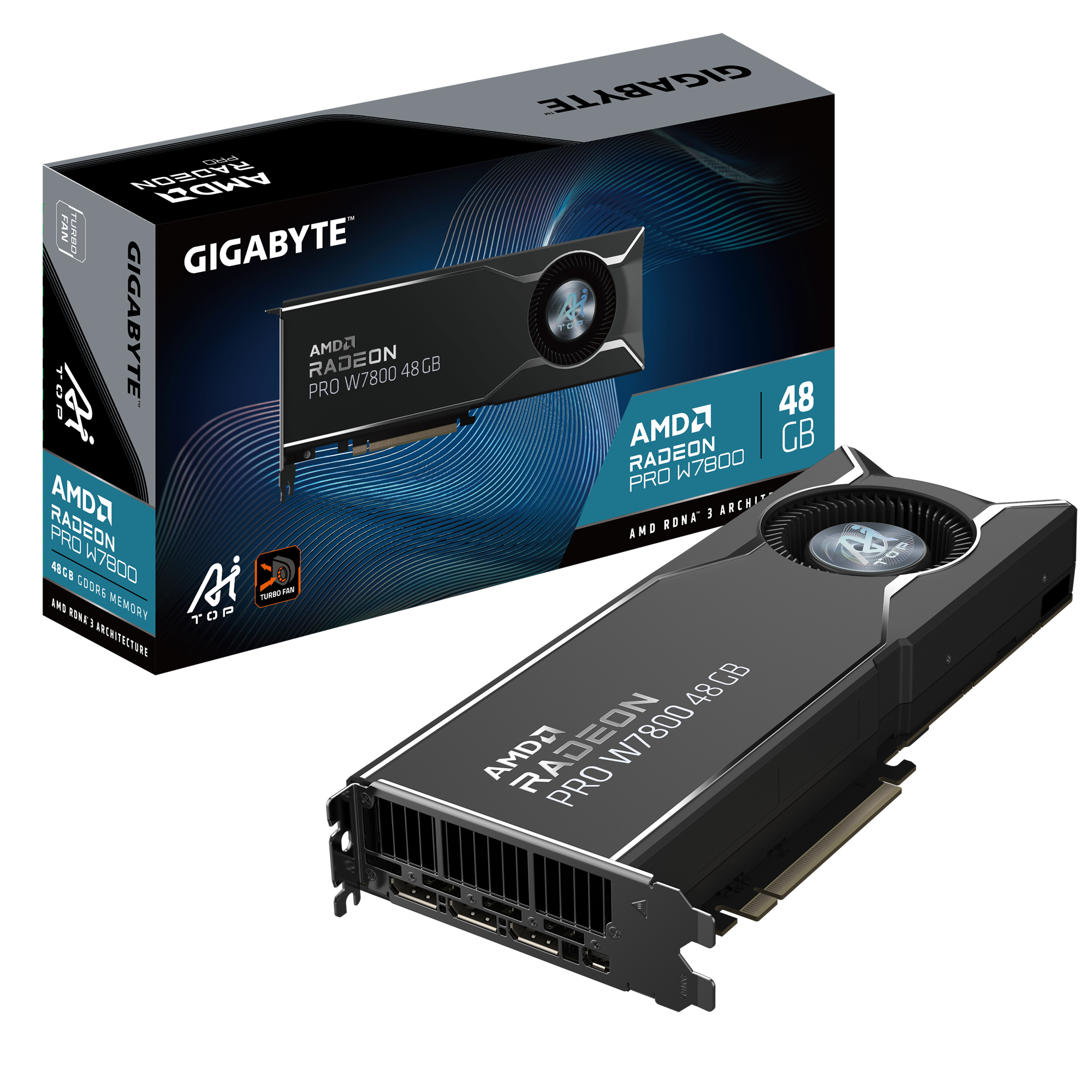 Radeon PRO W7800 AI TOP 48G Carte Graphique - 48 Go GDDR6, 384 bits, PCI-E 4.0, 3 x DP 2.1, W7800 AI TOP 48G