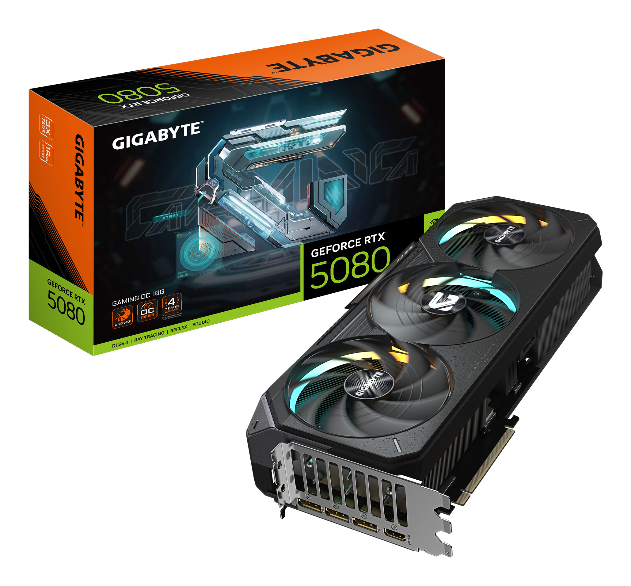 GeForce RTX 5080 GAMING OC 16G Carte Graphique - 16GB GDDR7, 256 bits, PCI-E 5.0, 2730MHz Core Clock, 3 x DisplayPort, 1 x HDMI, GV-N5080GAMING OC-16GD