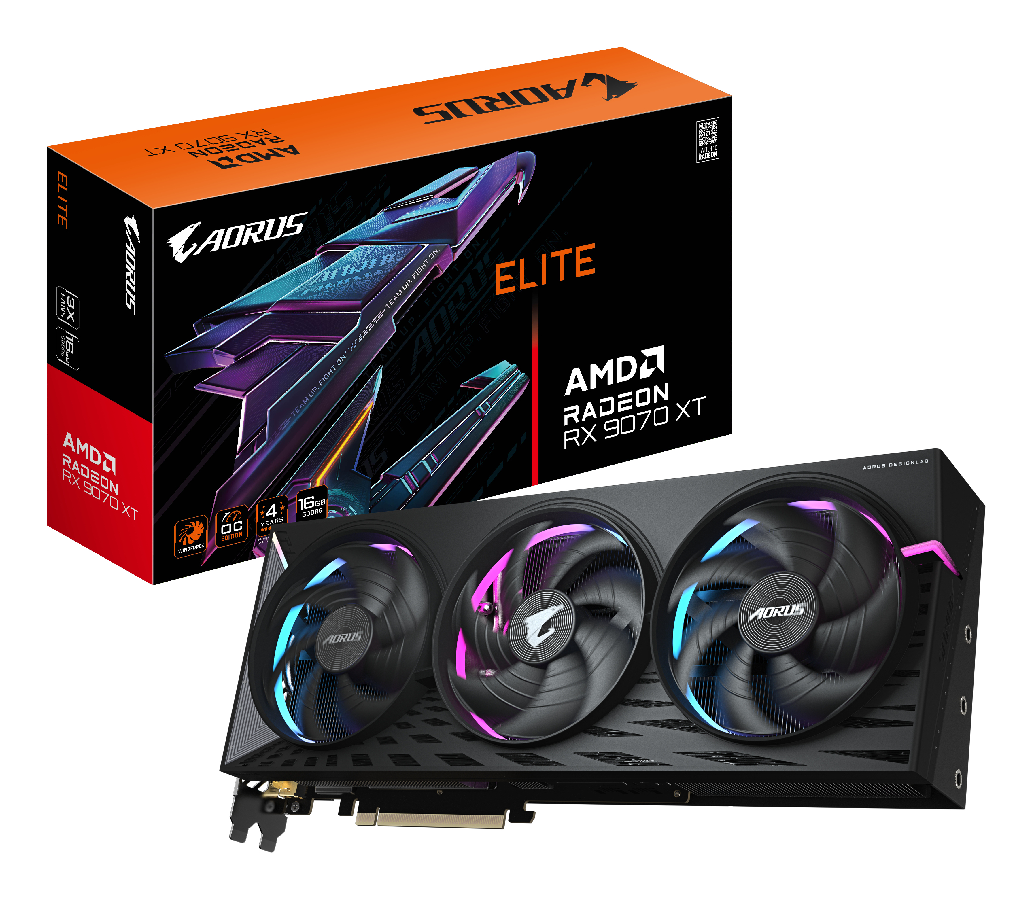 AORUS Radeon RX 9070 XT ELITE 16G Carte Graphique - 16 Go GDDR6, 256 bits, PCI-E 5.0, 3100 MHz Fréquence du Cœur, 2 x DisplayPort, 2 x HDMI, GV-R9070XTAORUS E-16GD