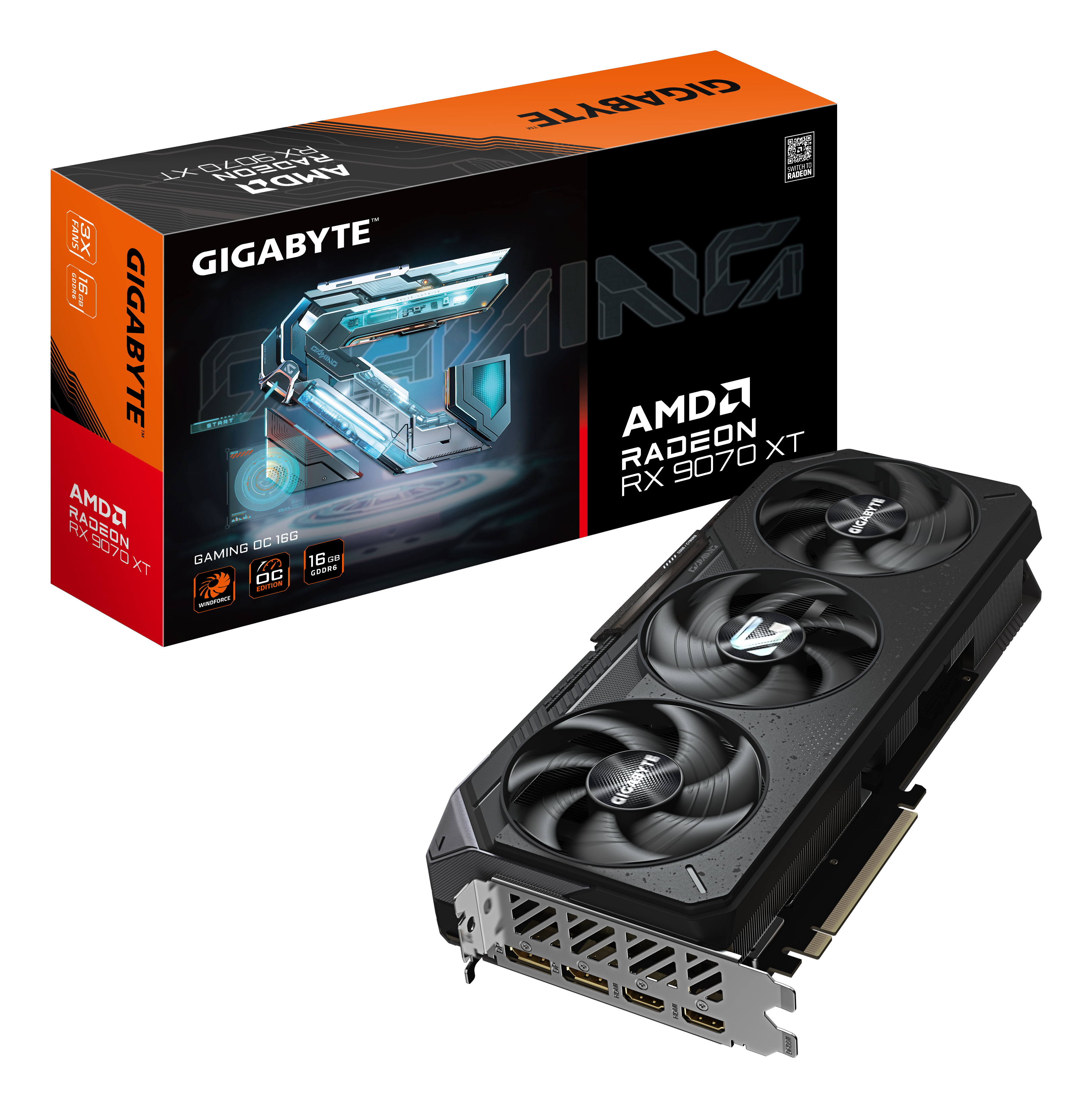 Radeon RX 9070 XT GAMING OC 16G Carte Graphique - 16 Go GDDR6, 256 bits, PCI-E 5.0, 3060 MHz Fréquence du Cœur, 2 x DisplayPort, 2 x HDMI, GV-R9070XTGAMING OC-16GD