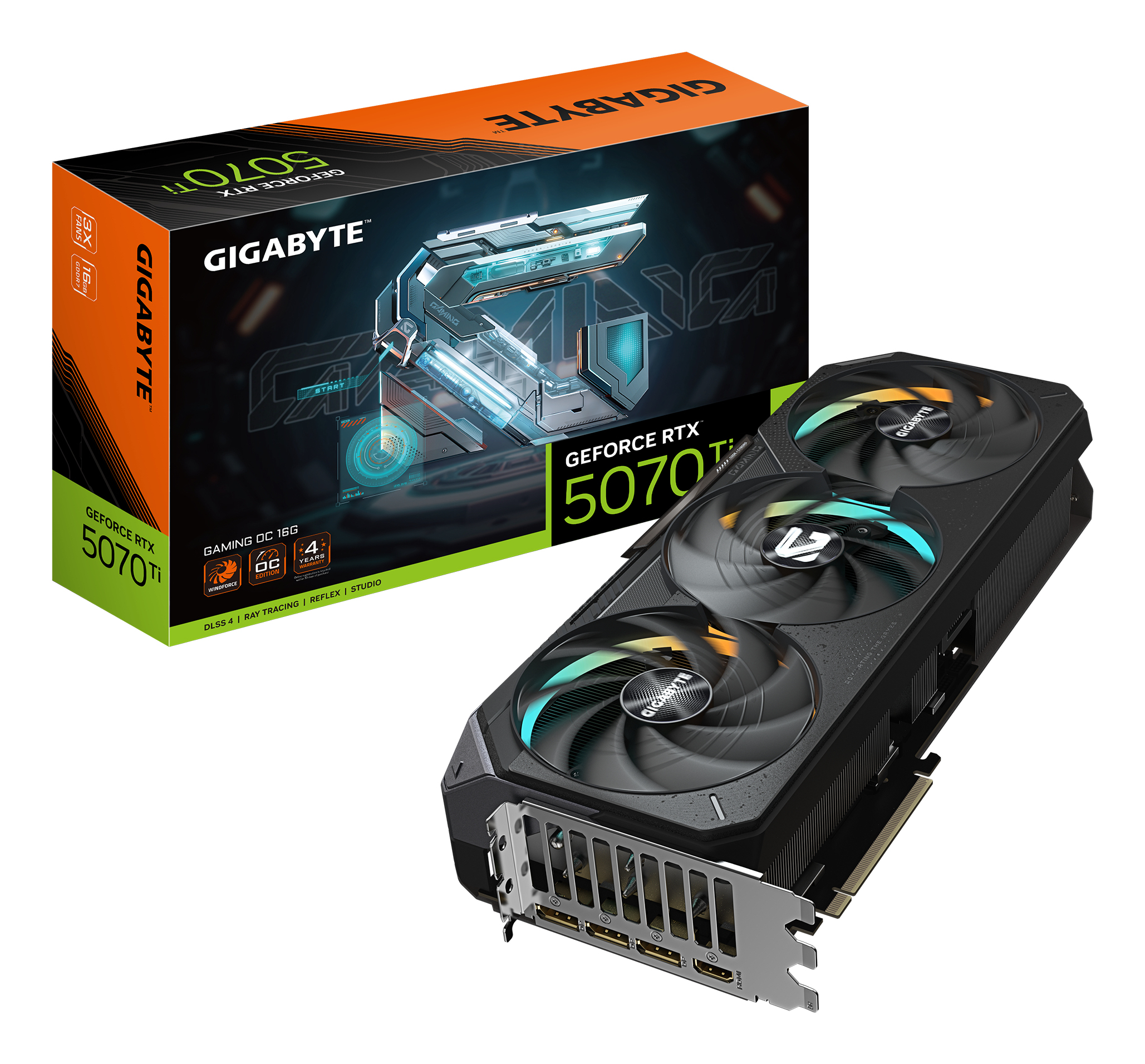 GeForce RTX 5070 Ti GAMING OC 16G Carte Graphique - 16 Go GDDR7, 256 bits, PCI-E 5.0, 2588 MHz Core Clock, 3 x DP 2.1a, 1 x HDMI 2.1b, NVIDIA DLSS 4, GV-N507TGAMING OC-16GD