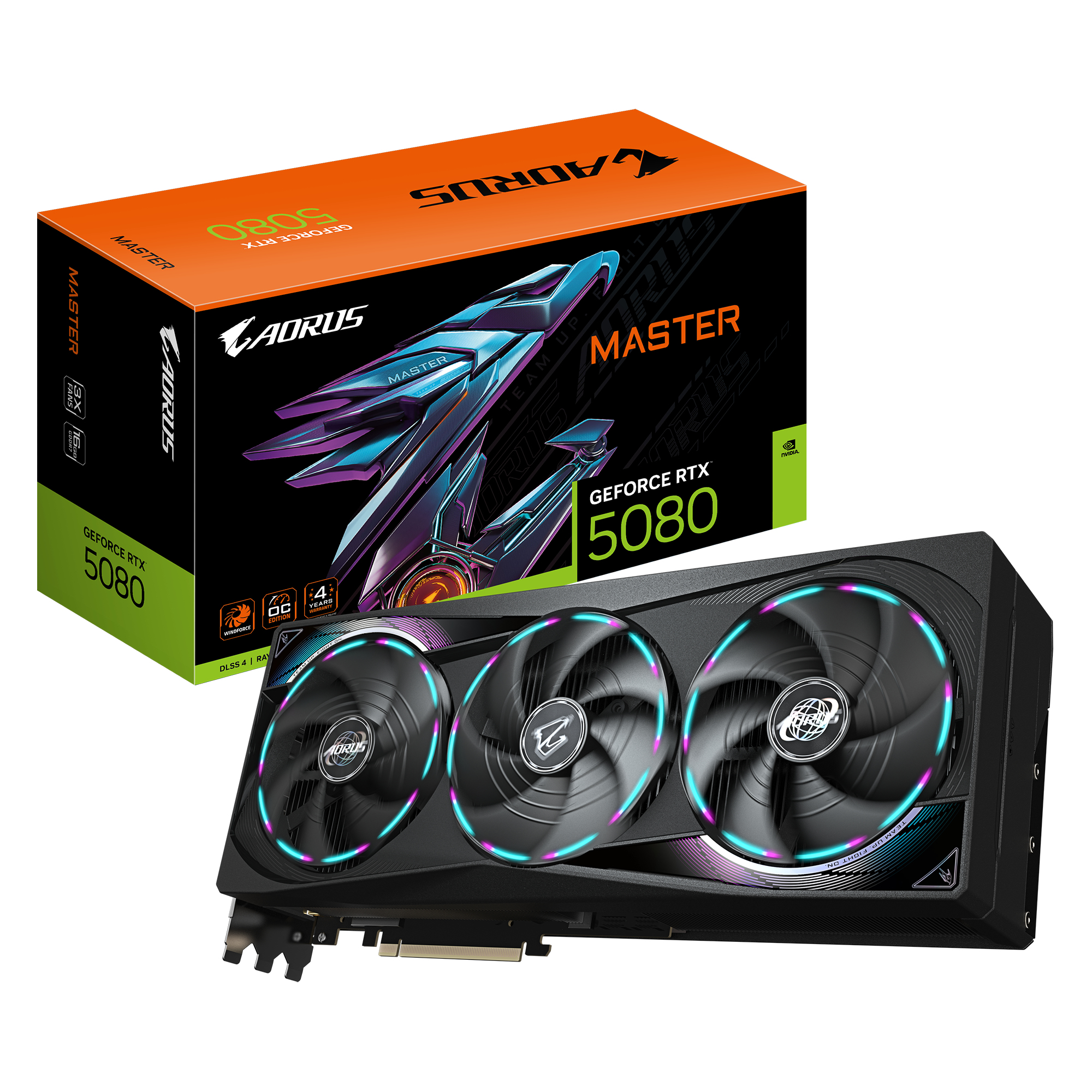 AORUS GeForce RTX 5080 MASTER 16G Carte Graphique - 16GB GDDR7, 256 bits, PCI-E 5.0, 2805MHz Core Clock, 3 x DisplayPort, 1 x HDMI, GV-N5080AORUS M-16GD