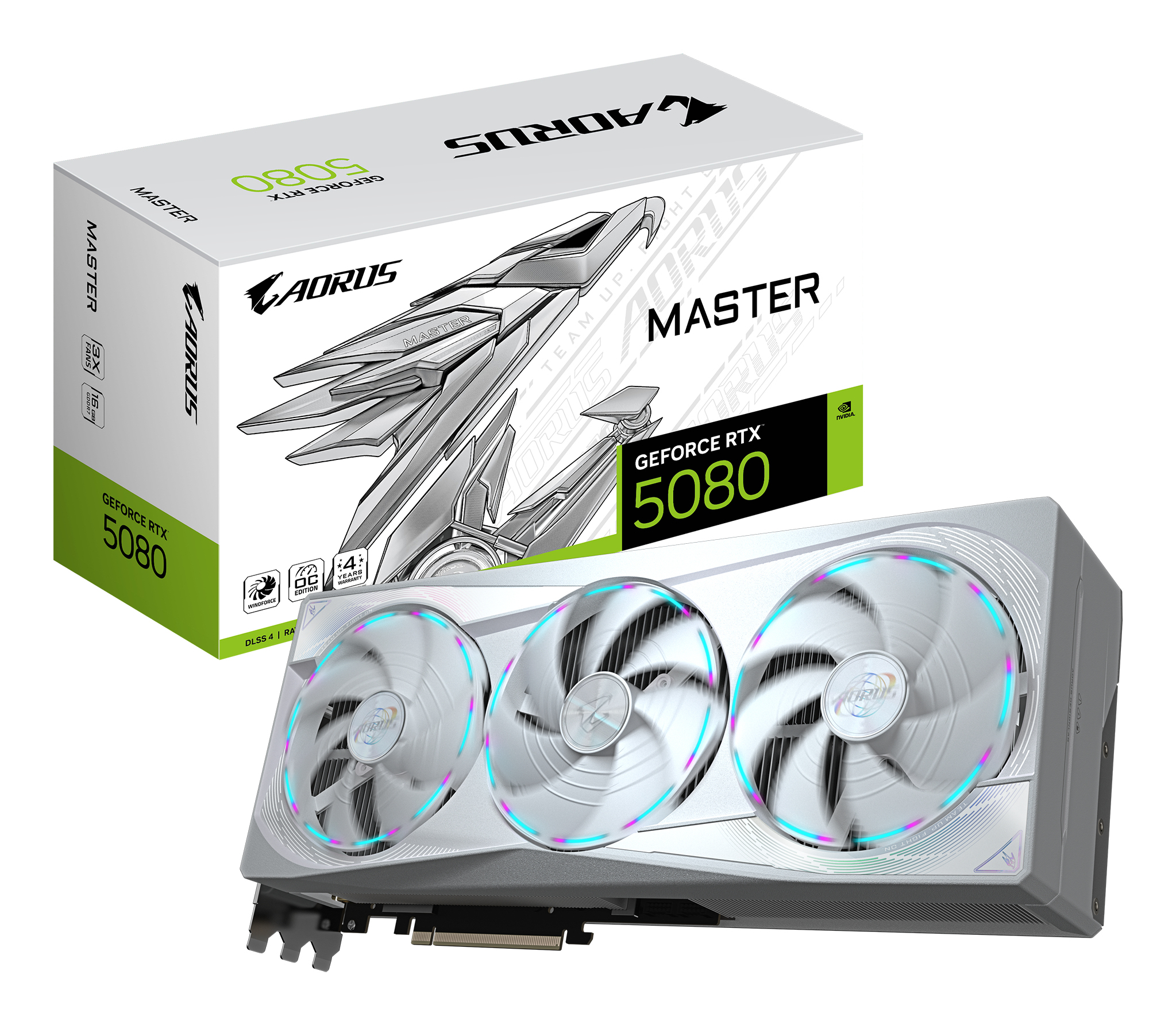 AORUS GeForce RTX 5080 MASTER ICE 16G Carte Graphique - 16 Go GDDR7, 256 bits, PCI-E 5.0, 2805MHz Core Clock, 3 x DP 2.1a, 1 x HDMI 2.1b, NVIDIA DLSS 4, GV-N5080AORUSM ICE-16GD