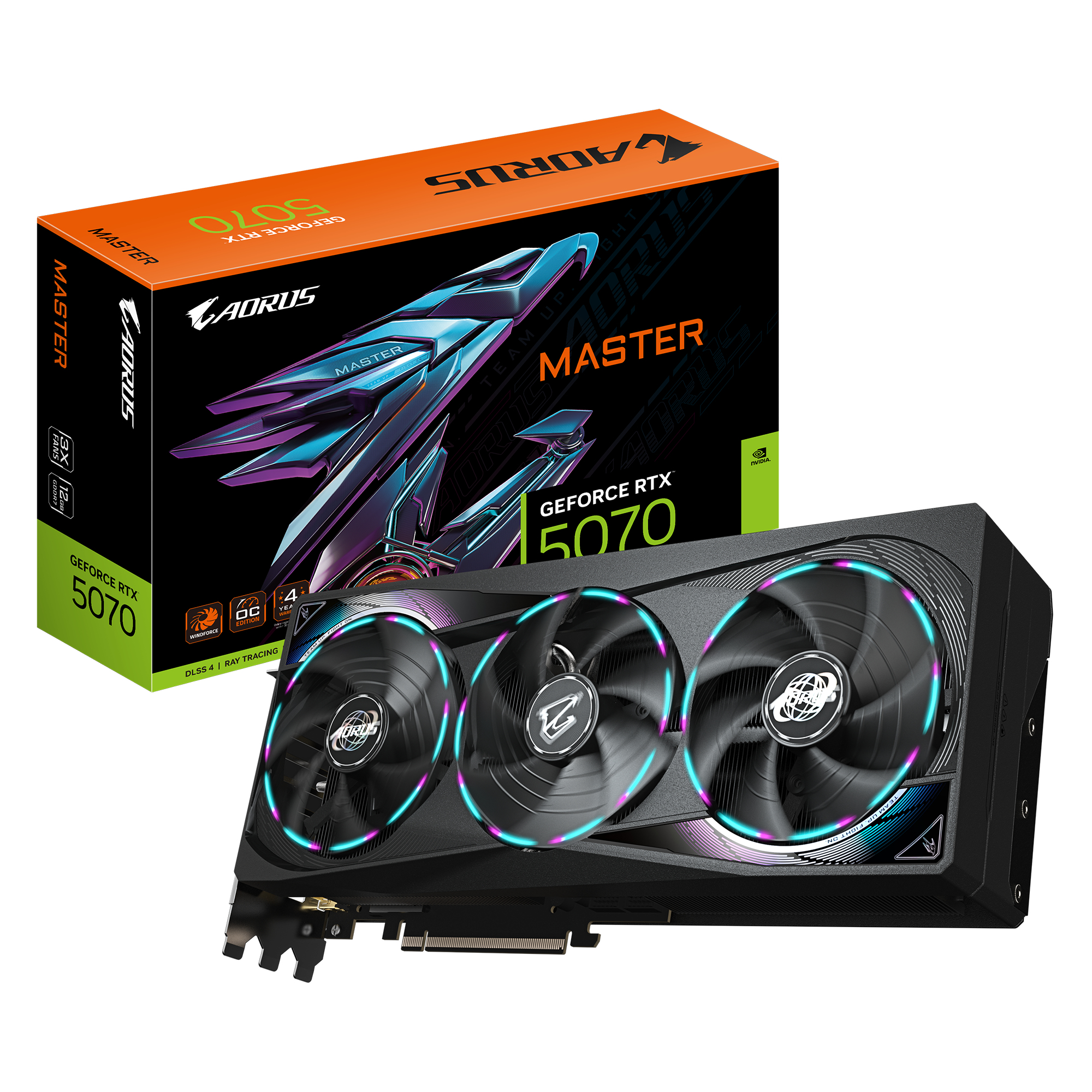 AORUS GeForce RTX 5070 MASTER 12G Carte Graphique - 12 Go GDDR7, 192 bits, PCI-E 5.0, 2715 MHz Core Clock, 3 x DP 2.1a, 1 x HDMI 2.1b, NVIDIA DLSS 4, GV-N5070AORUS M-12GD