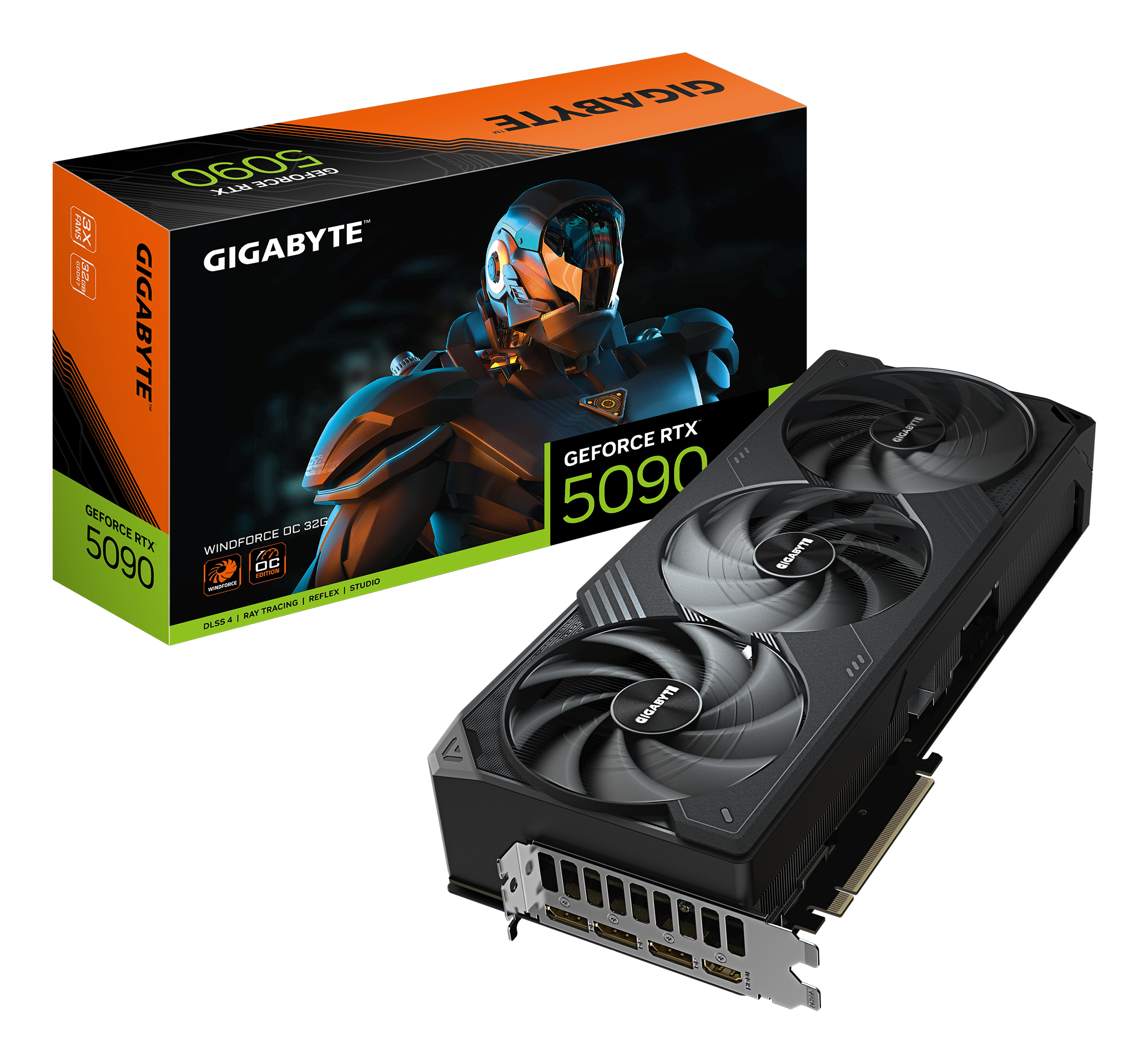 GeForce RTX 5090 WINDFORCE OC 32G Carte Graphique - 32 Go GDDR7, 512 bits, PCI-E 5.0, 2467MHz Fréquence du Cœur, 3 x DP 2.1a, 1 x HDMI 2.1b, NVIDIA DLSS 4, GV-N5090WF3OC-32GD