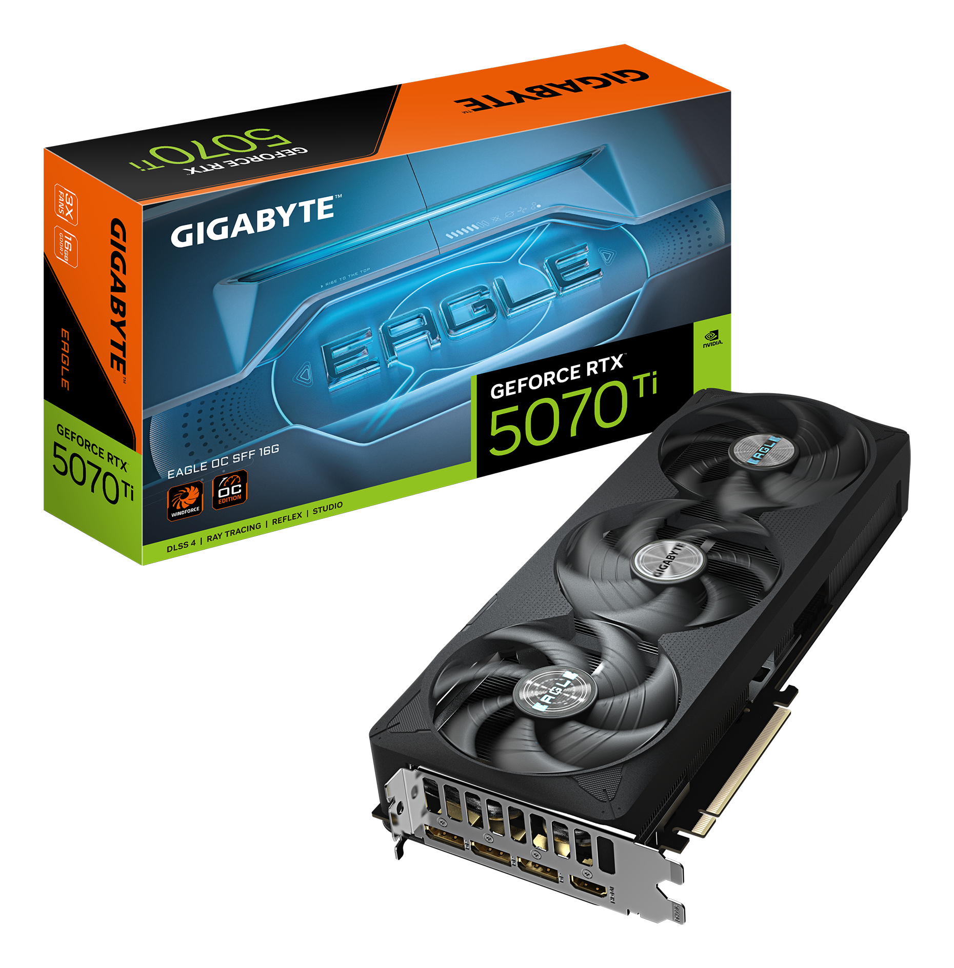 GeForce RTX 5070 Ti EAGLE OC SFF 16G Carte Graphique - 16 Go GDDR7, 256 bits, PCI-E 5.0, 2542 MHz Core Clock, 3 x DP 2.1a, 1 x HDMI 2.1b, NVIDIA DLSS 4, GV-N507TEAGLE OC-16GD