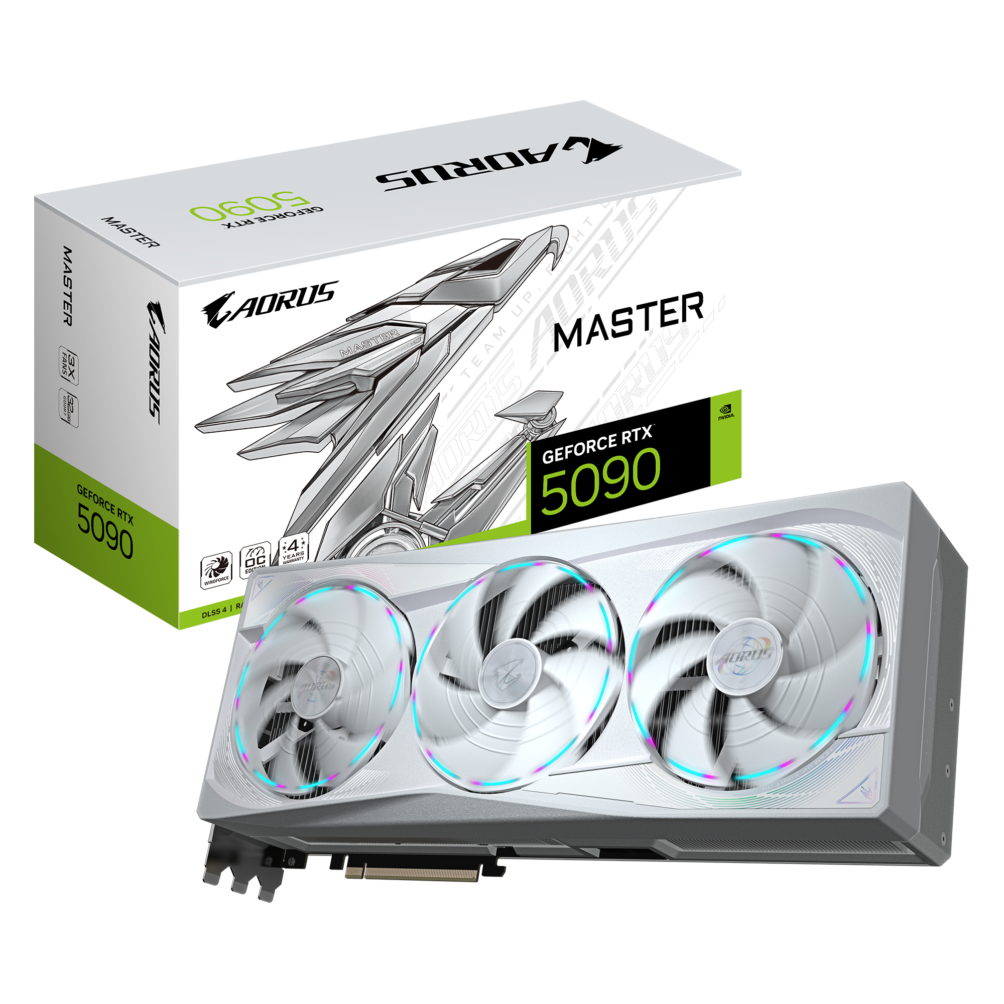 AORUS GeForce RTX 5090 MASTER ICE 32G Carte Graphique - 32 Go GDDR7, 512 bits, PCI-E 5.0, 2655MHz Fréquence du Cœur, 3 x DP 2.1a, 1 x HDMI 2.1b, NVIDIA DLSS 4, GV-N5090AORUSM ICE-32GD
