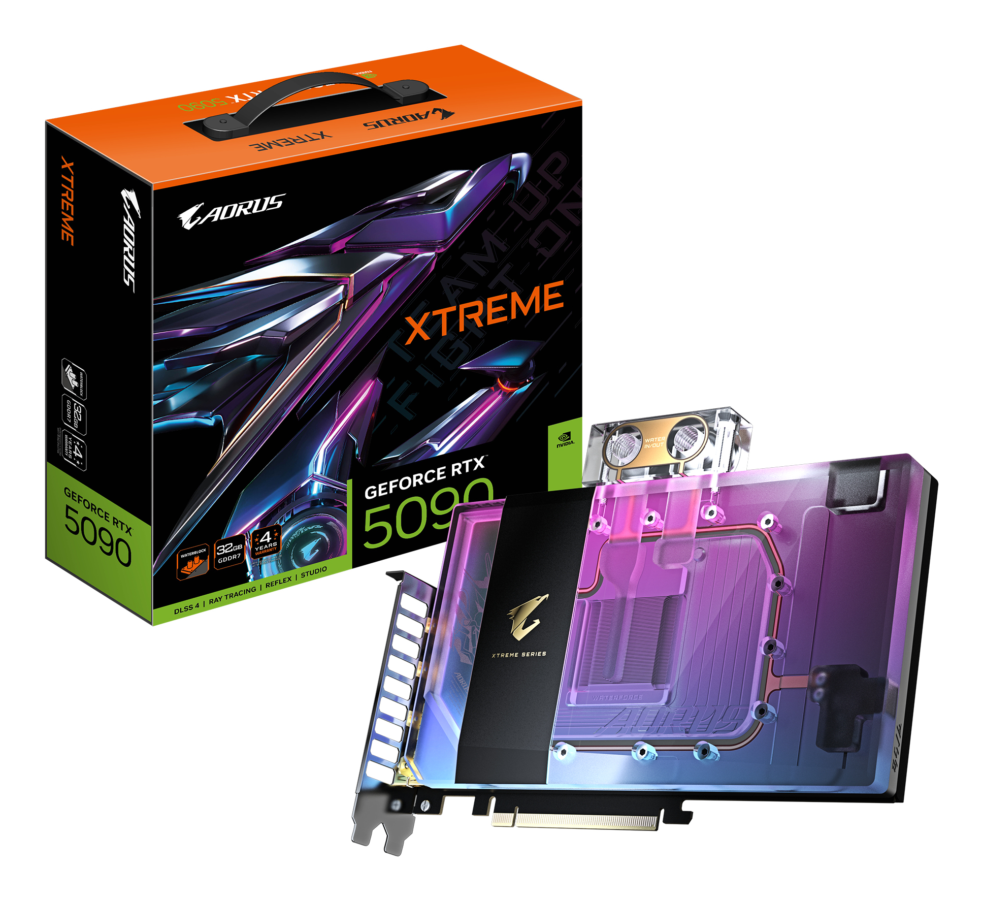 AORUS GeForce RTX 5090 XTREME WATERFORCE WB 32G Carte Graphique - 32 Go GDDR7, 512 bits, PCI-E 5.0, 2655 MHz Fréquence du Cœur, 3 x DP 2.1a, 1 x HDMI 2.1b, NVIDIA DLSS 4, GV-N5090AORUSX WB-32GD