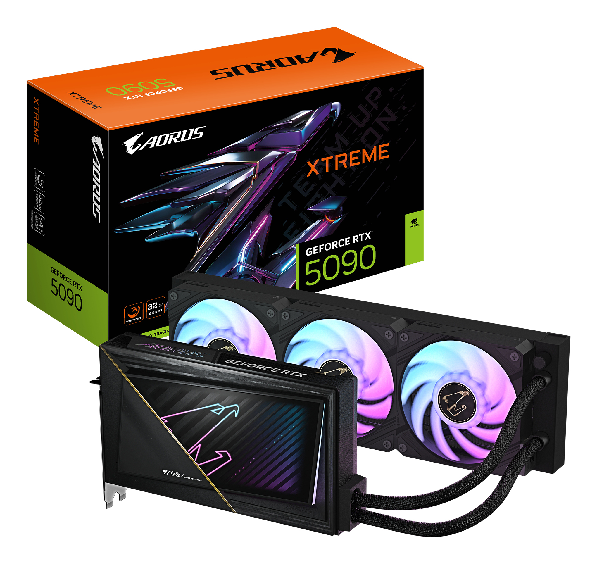 AORUS GeForce RTX 5090 XTREME WATERFORCE 32G Carte Graphique - 32 Go GDDR7, 512 bits, PCI-E 5.0, 2655 MHz Fréquence du Cœur, 3 x DP 2.1a, 1 x HDMI 2.1b, NVIDIA DLSS 4, GV-N5090AORUSX W-32GD