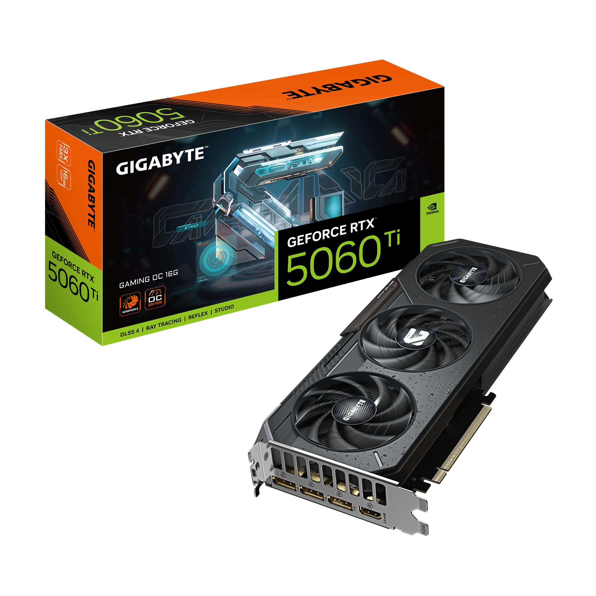 GeForce RTX 5060 Ti GAMING OC 16G Carte Graphique – 16 Go GDDR7, 128 bits, PCI-E 5.0, 2647 MHz Fréquence du processeur, 3 x DisplayPort, 1 x HDMI, GV-N506TGAMING OC-16GD
