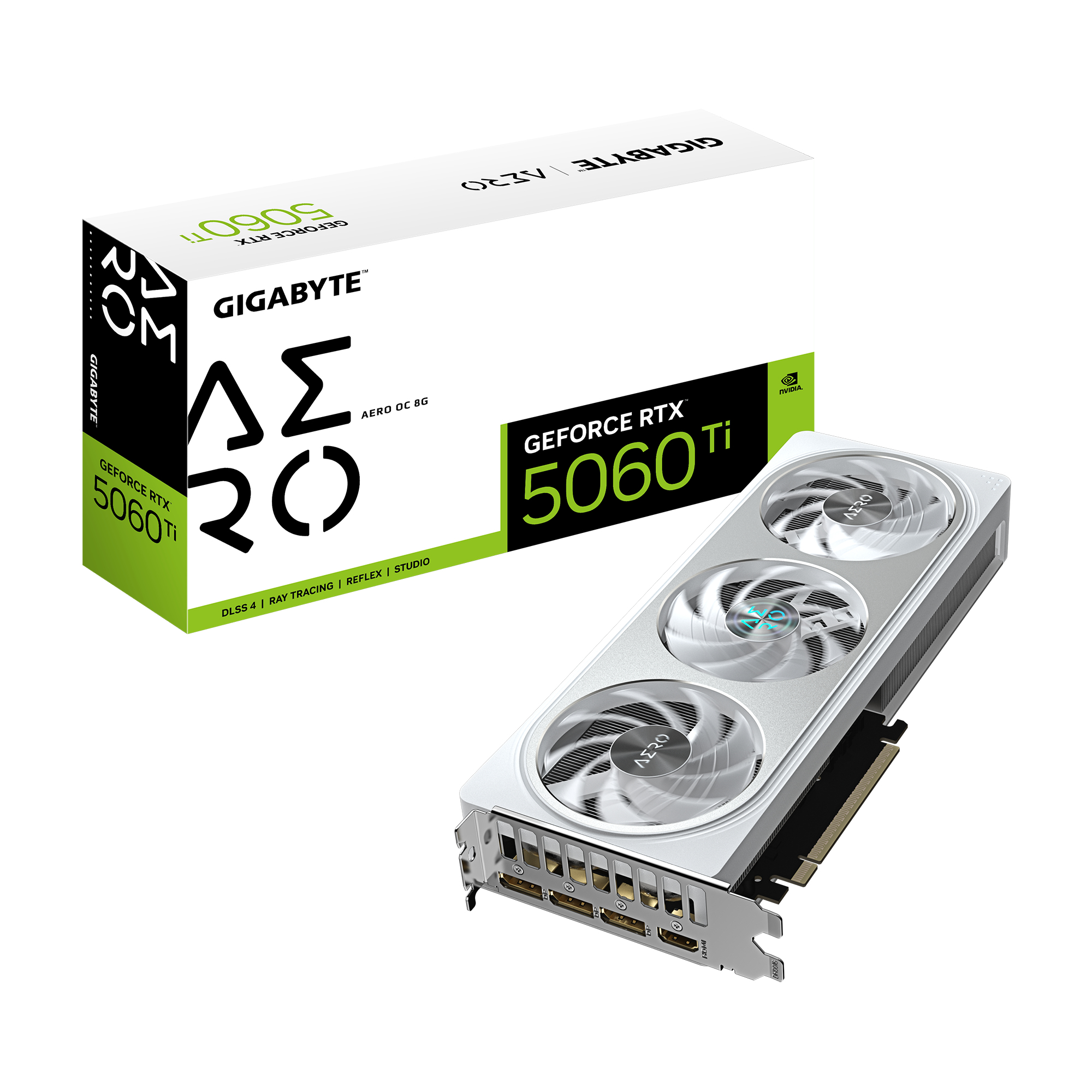 GeForce RTX 5060 Ti AERO OC 8G Carte Graphique – 8 Go GDDR7, 128 bits, PCI-E 5.0, 2647 MHz Fréquence du processeur, 3 x DisplayPort, 1 x HDMI, GV-N506TAERO OC-8GD