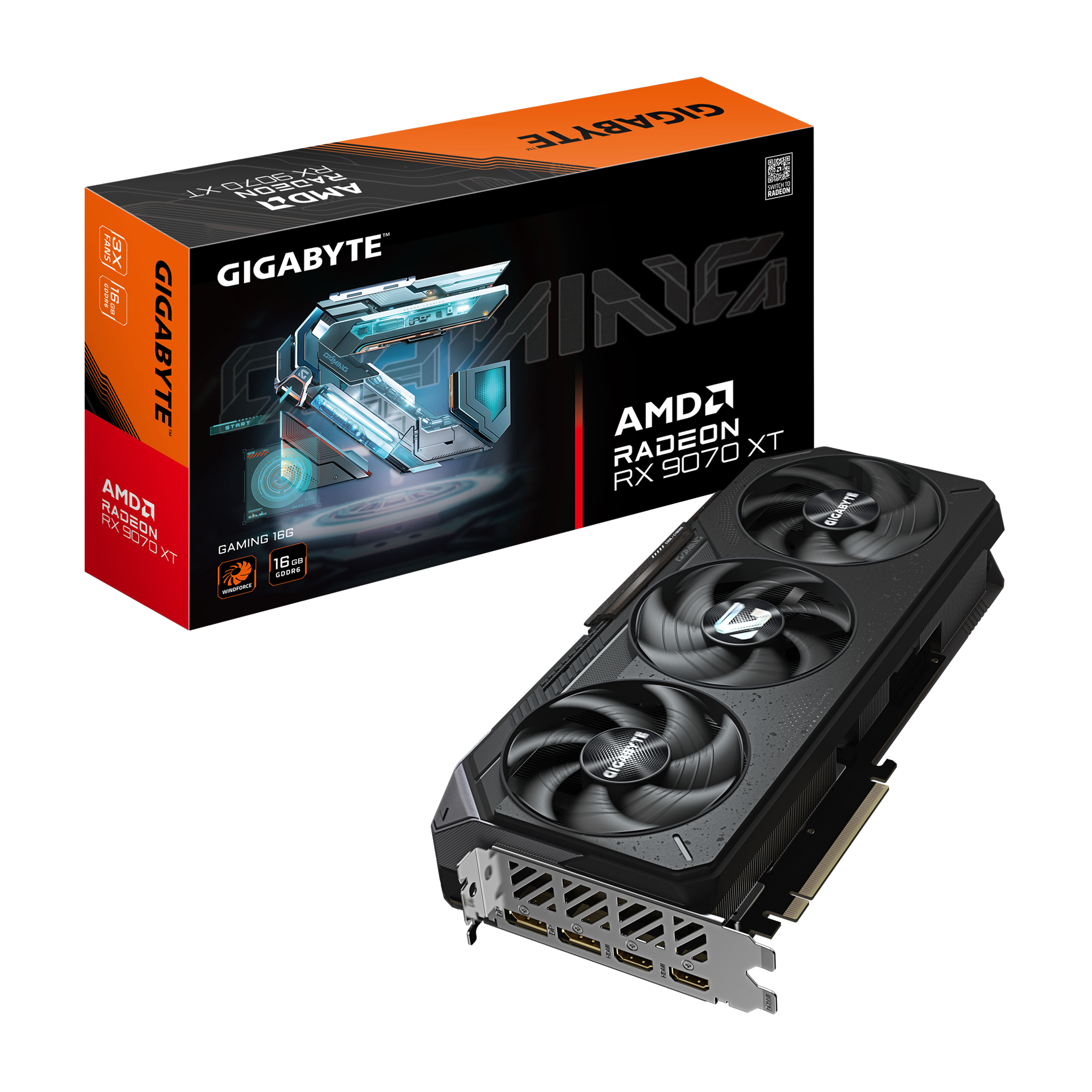 Radeon RX 9070 XT GAMING 16G Carte graphique - 16 Go GDDR6, 256 bits, PCI-E 5.0, Fréquence du cœur 2970 MHz, 2 x DisplayPort 2.1a, 2 x HDMI 2.1b, GV-R9070XTGAMING-16GD