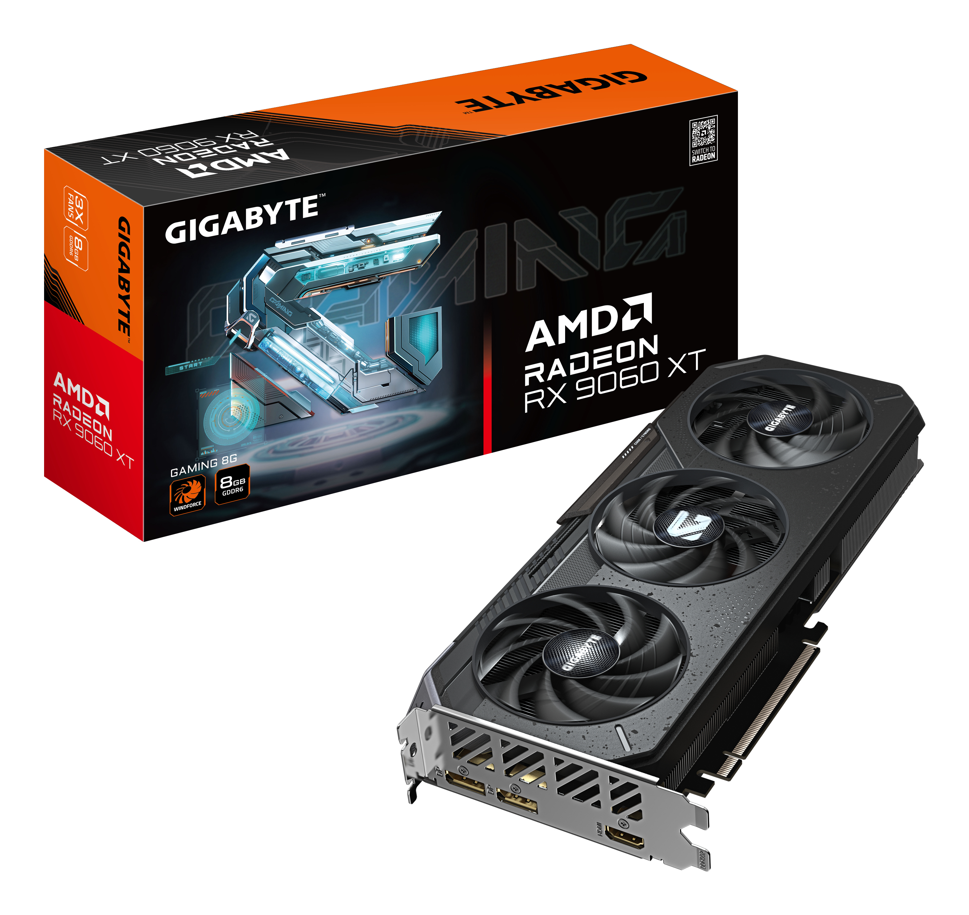 Radeon RX 9060 XT GAMING 8G Carte Graphique - 8GB GDDR6, 128bit, PCI-E 5.0, 3130 MHz Fréquence du cœur, 2 x DisplayPort, 1 x HDMI, GV-R9060XTGAMING-8GD