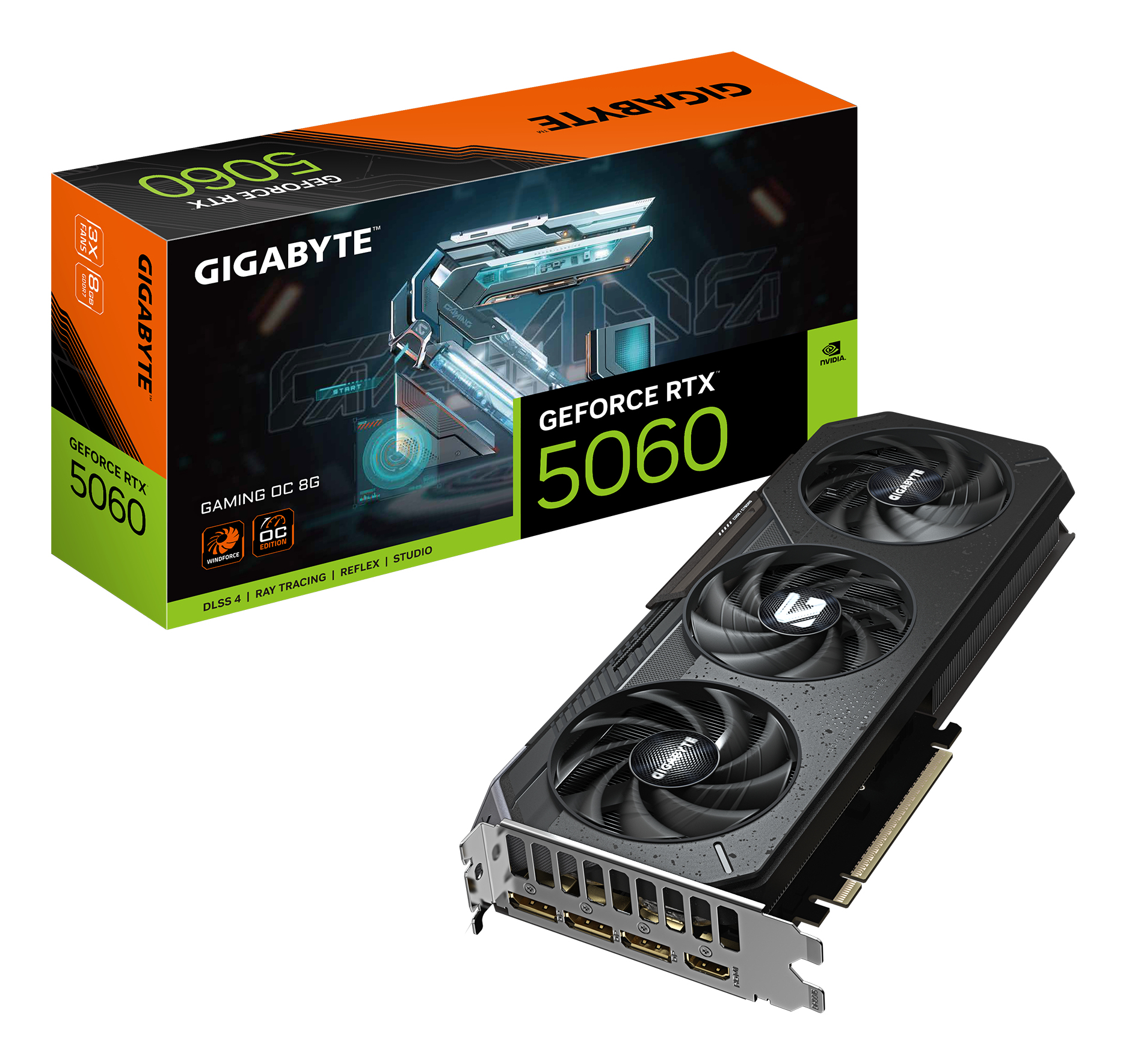 GeForce RTX 5060 GAMING OC 8G Carte Graphique - 8GB GDDR7, 128bit, PCI-E 5.0, 2595 MHz Fréquence du cœur, 3 x DisplayPort, 1 x HDMI, GV-N5060GAMING OC-8GD