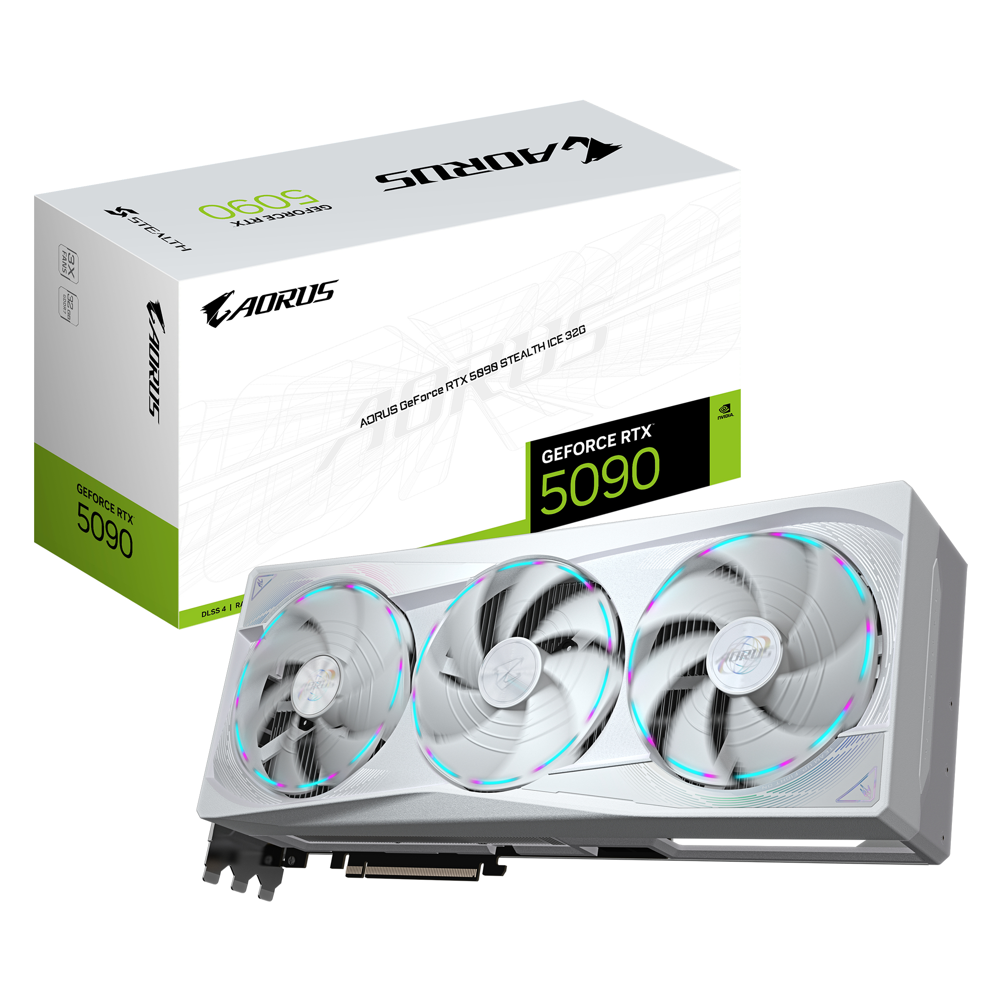 AORUS GeForce RTX 5090 STEALTH ICE 32G Carte Graphique - 32GB GDDR7, 512bit, PCI-E 5.0, 2655MHz Fréquence du cœur, 3 x DP 2.1a, 1 x HDMI 2.1b, NVIDIA DLSS 4, GV-N5090AORUSST ICE-32GD