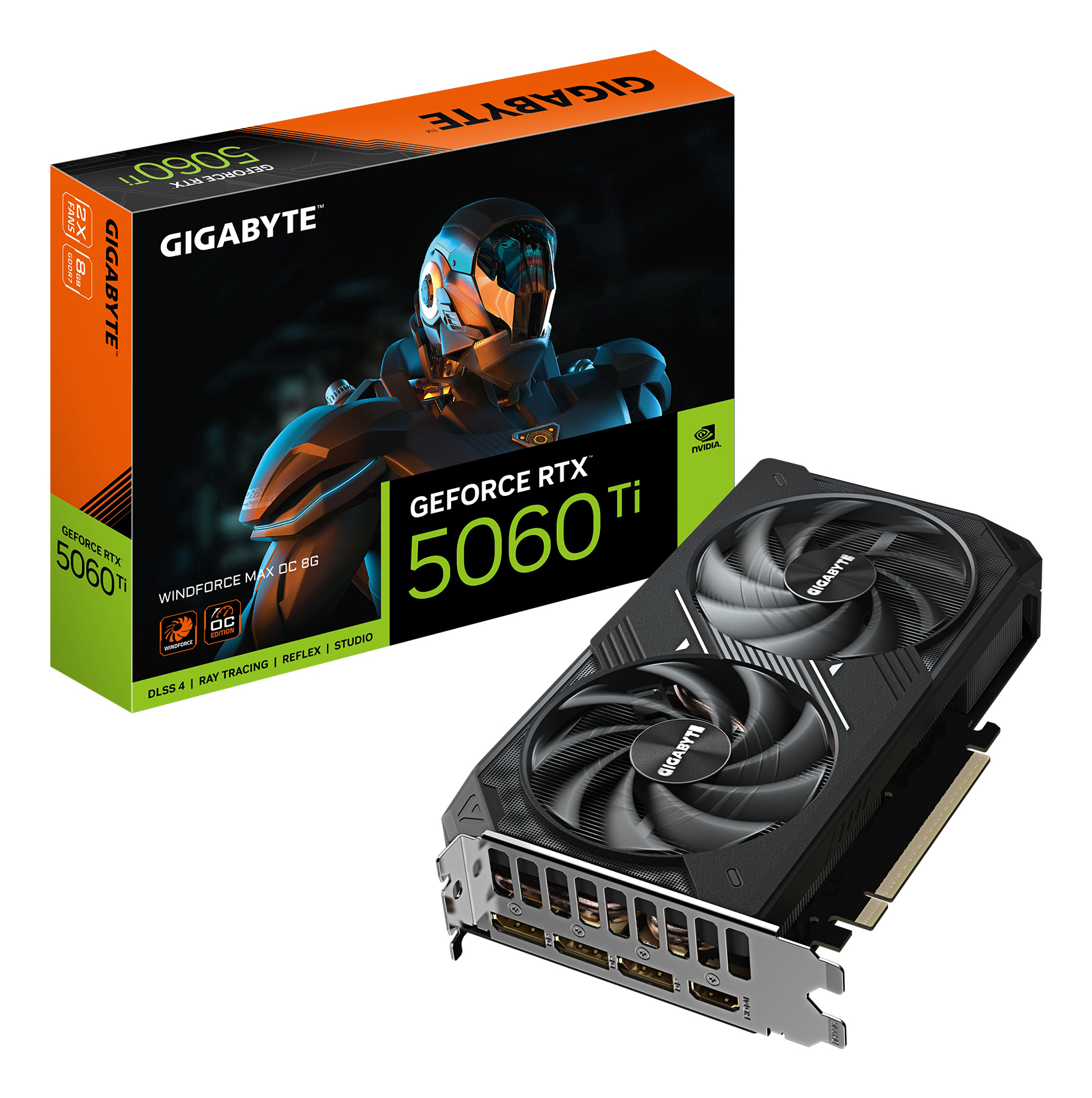 GeForce RTX 5060 Ti WINDFORCE MAX OC 8G Carte Graphique – 8 Go GDDR7, 128 bits, PCI-E 5.0, 2587 MHz Fréquence du processeur, 3 x DisplayPort, 1 x HDMI, NVIDIA DLSS 4, GV-N506TWF2MAX OC-8GD