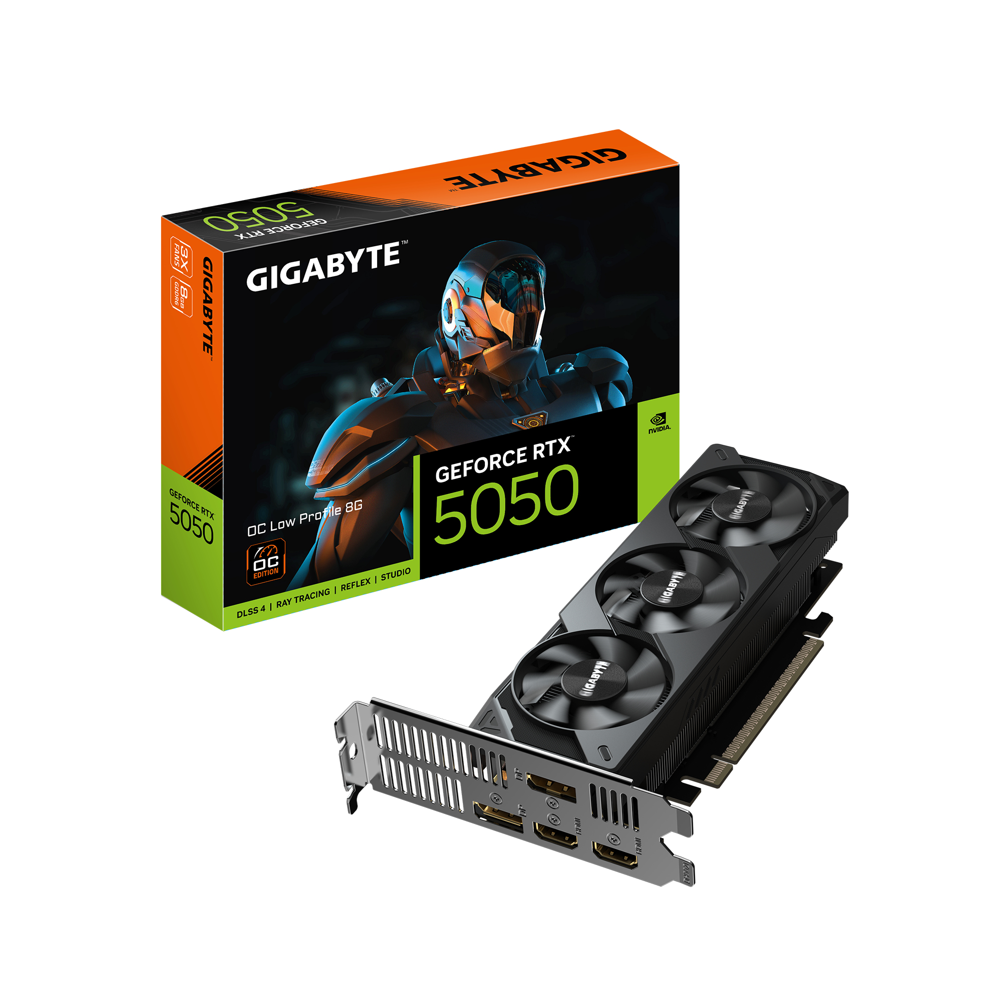 GeForce RTX 5050 OC Low Profile 8G Carte Graphique - 8GB GDDR6, 128bit, PCI-E 5.0, 2587MHz Fréquence du cœur, 2 x DP, 2 x HDMI, NVIDIA DLSS 4, GV-N5050OC-8GL
