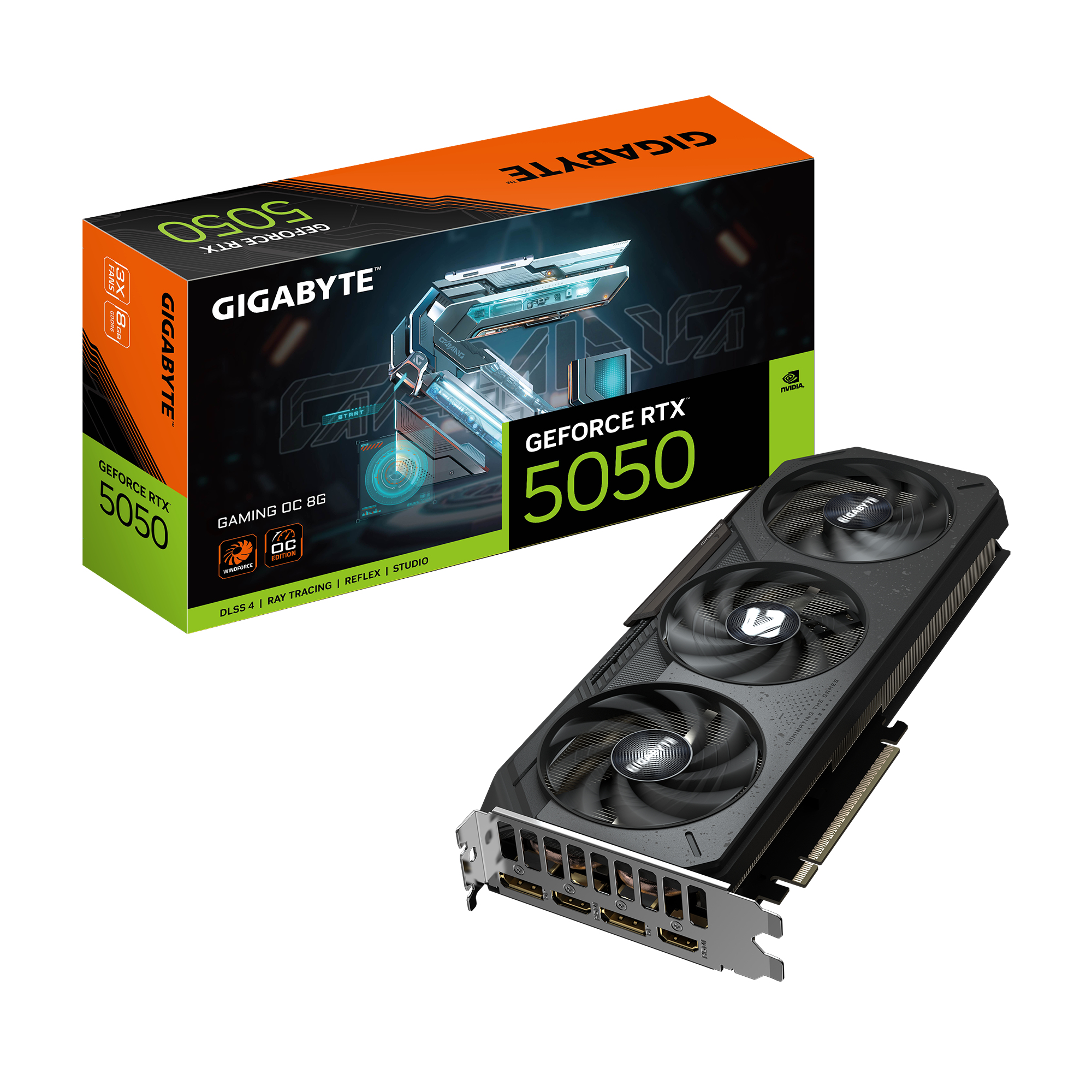 GeForce RTX 5050 GAMING OC 8G Carte Graphique - 8GB GDDR6, 128bit, PCI-E 5.0, 2632MHz Fréquence du cœur, 2 x DP, 2 x HDMI, NVIDIA DLSS 4, GV-N5050GAMING OC-8GD