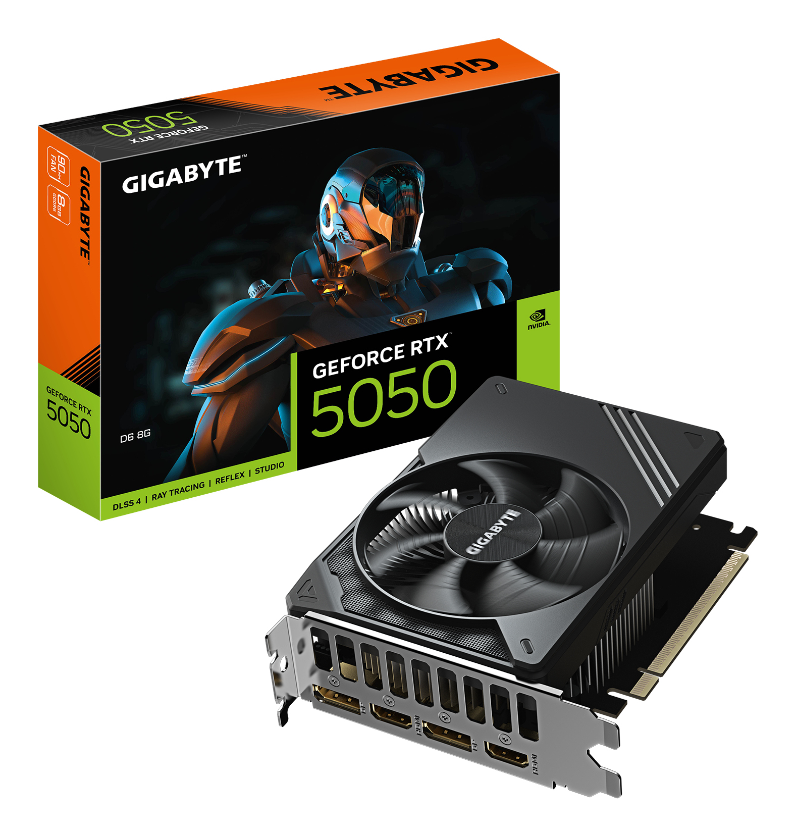 GeForce RTX 5050 D6 8G Carte Graphique - 8GB GDDR6, 128bit, PCI-E 5.0, 2572MHz Fréquence du cœur, 2 x DP, 2 x HDMI, NVIDIA DLSS 4, GV-N5050D6-8GD