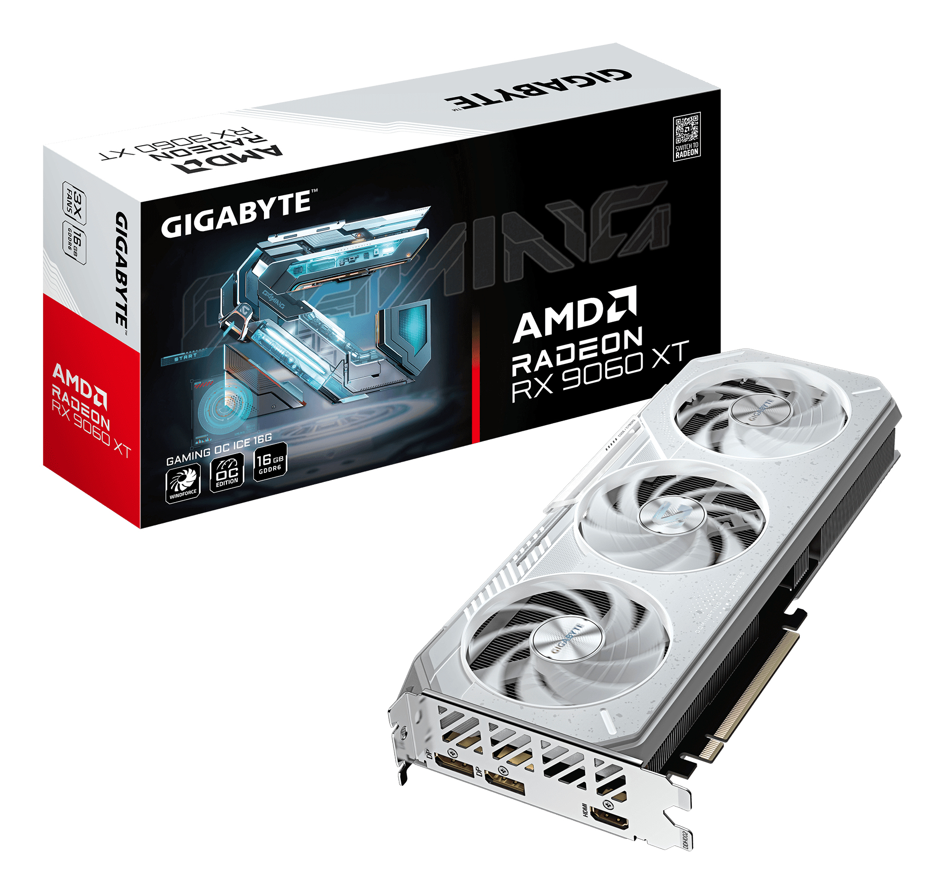 Carte Graphique Radeon RX 9060 XT GAMING OC ICE 16G - 16GB GDDR6, 256bit, PCI-E 5.0, 3320 MHz Core Clock, 2 x DisplayPort, 1 x HDMI, GV-R906XGAMINGOCICE-16GD