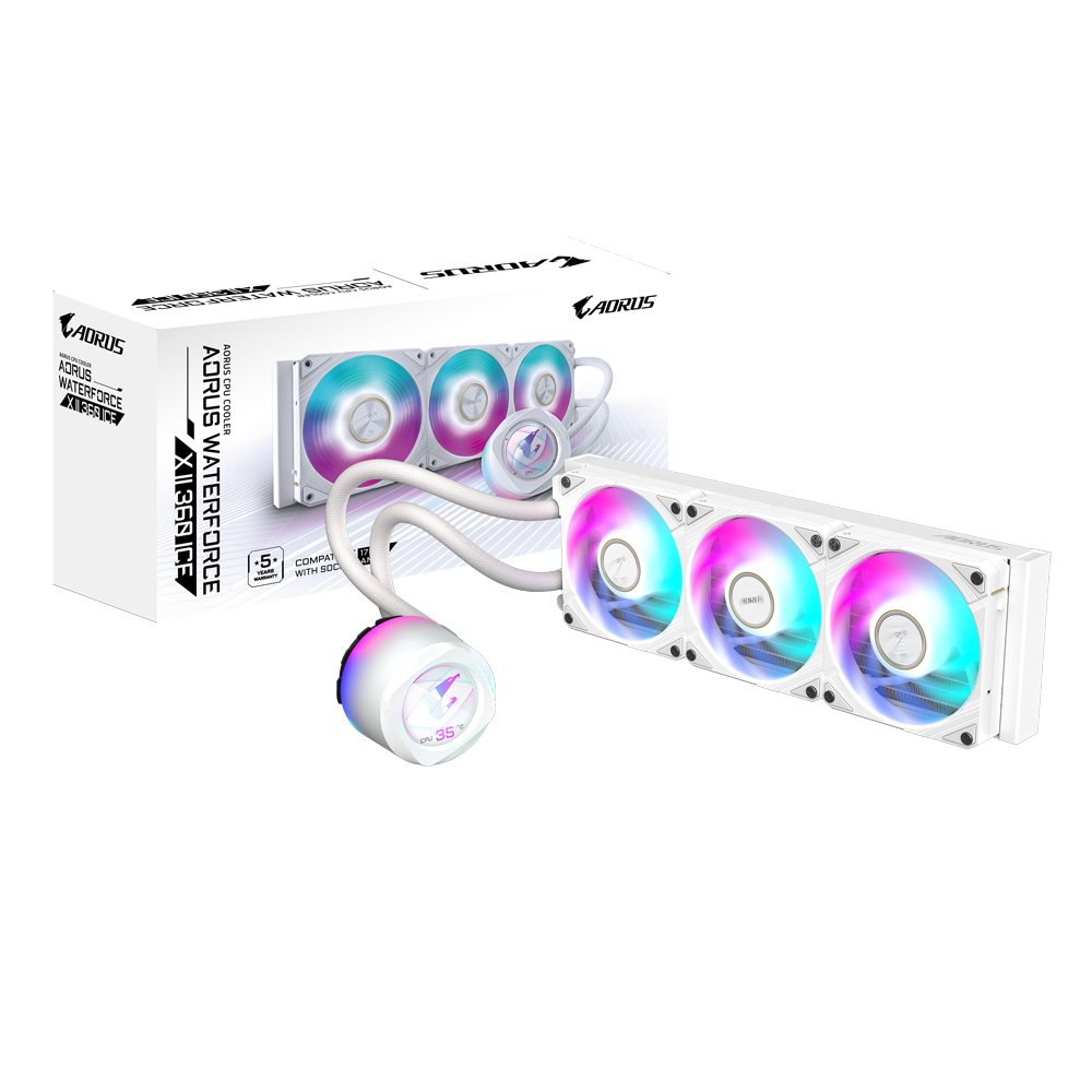 AORUS WATERFORCE X II 360 ICE Refroidisseur liquide pour processeur AIO - 3x ventilateurs ARGB de 120 mm, écran LCD en couleur, DAISY-CHAIN, compatible avec Intel LGA 1851 et AMD AM5