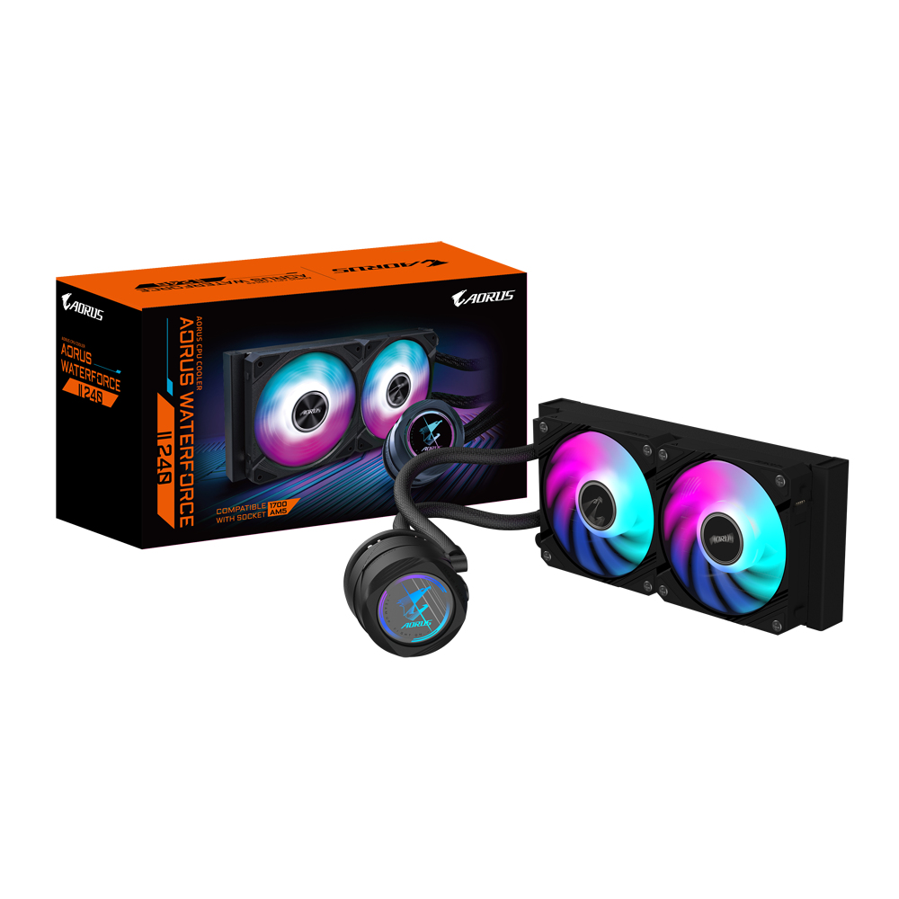 AORUS WATERFORCE II 240 Refroidisseur liquide pour processeur AIO - 2x ventilateurs ARGB de 120 mm, mécanisme d'emboîtement coulissant, DAISY-CHAIN, compatible avec Intel LGA 1851 et AMD AM5