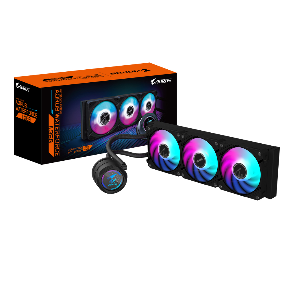 AORUS WATERFORCE II 360 AIO Refroidisseur liquide pour processeur - 3x ventilateurs ARGB de 120 mm, mécanisme d'emboîtement, DAISY-CHAIN, compatible avec Intel LGA 1851 et AMD AM5