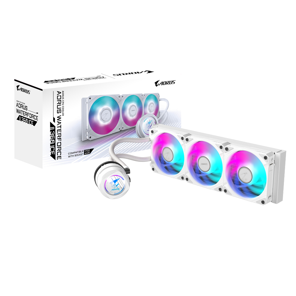 AORUS WATERFORCE II 360 ICE Refroidisseur liquide pour processeur AIO - 3x ventilateurs ARGB de 120 mm, mécanisme d'emboîtement coulissant, DAISY-CHAIN, compatible avec Intel LGA 1851 et AMD AM5